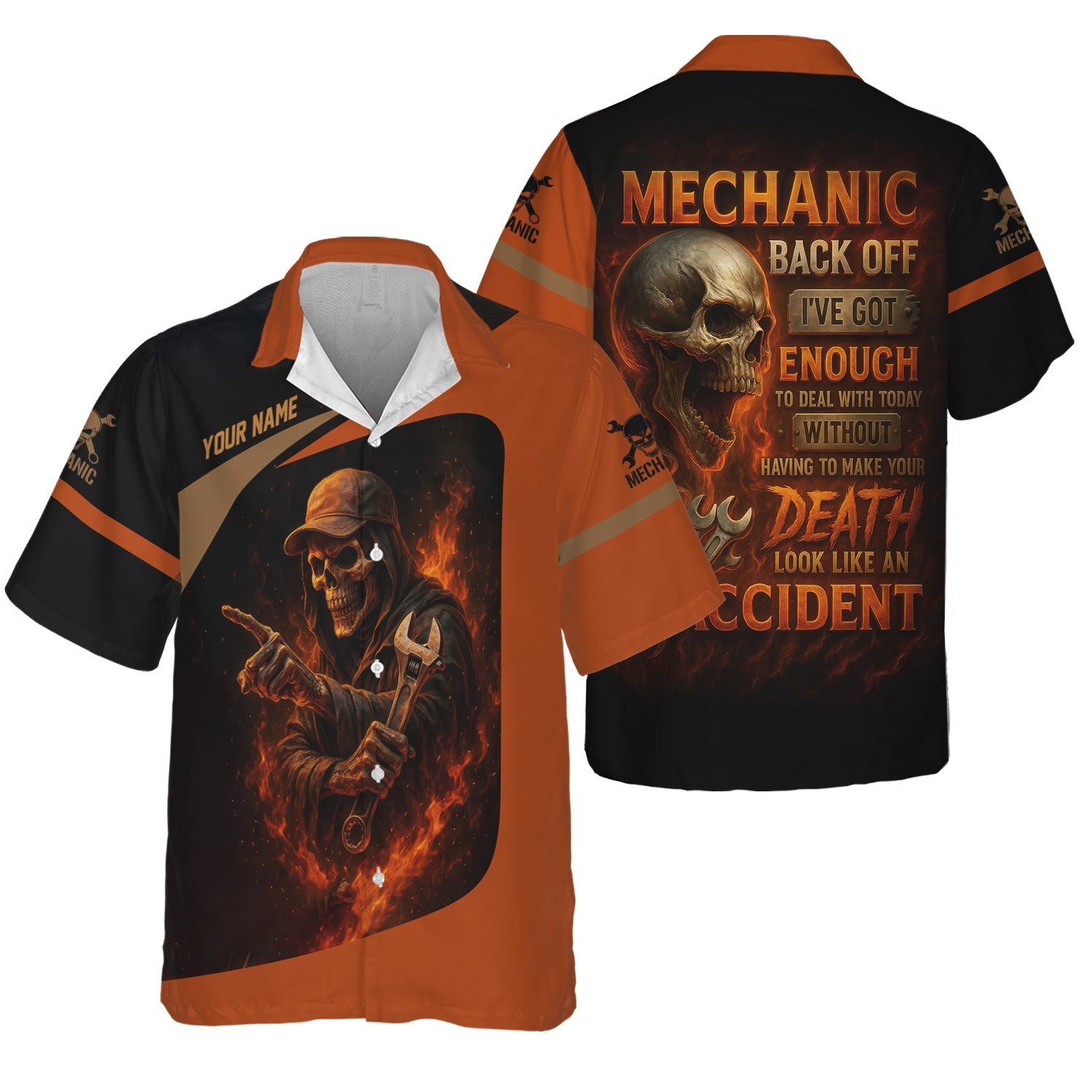Blisscorners Personalized T-Shirt Back Off I've Got Enough To Deal With Today Grim Reaper Design Shirt For Mechanics