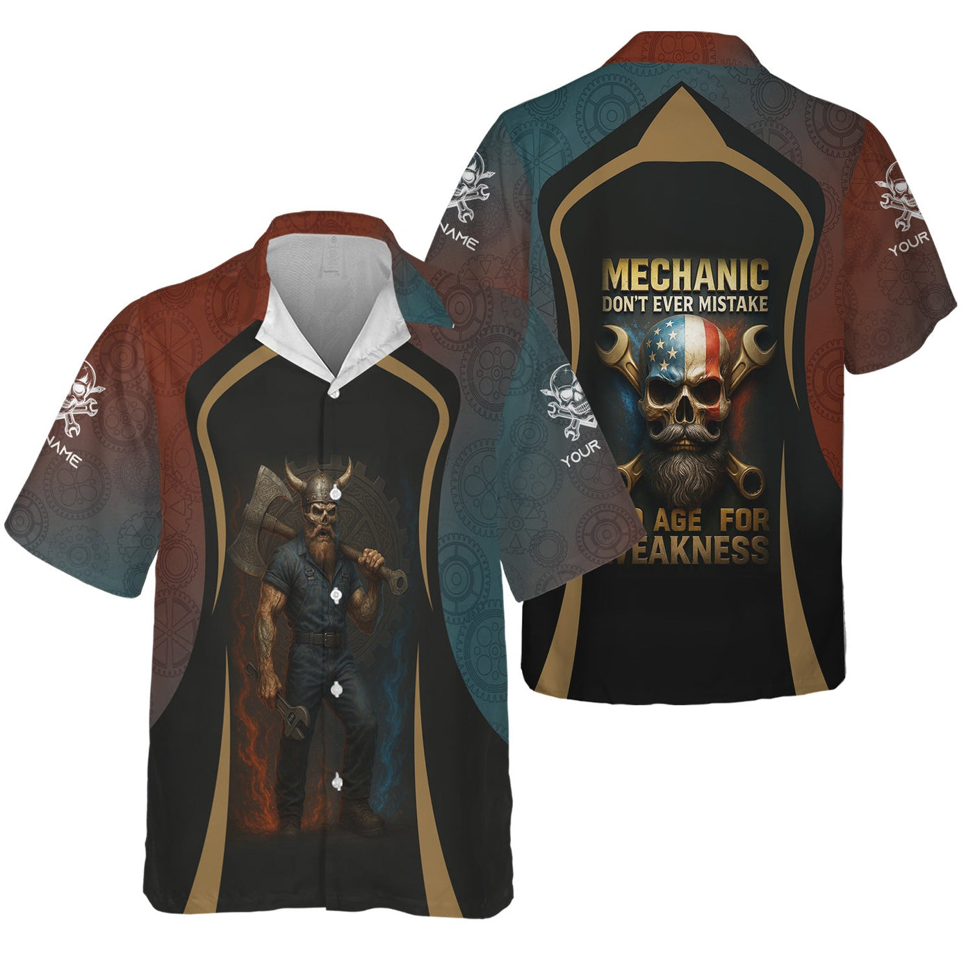 Blisscorners Personalized T-Shirt Mechanic Don't Ever Mistake Old Age For Weakness Viking Design Shirt For Mechanics