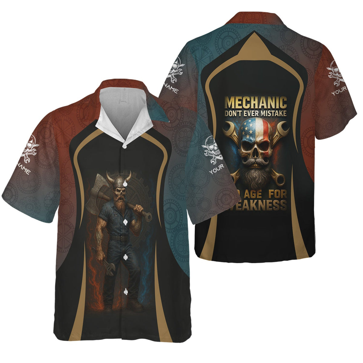 Blisscorners Personalized T-Shirt Mechanic Don't Ever Mistake Old Age For Weakness Viking Design Shirt For Mechanics