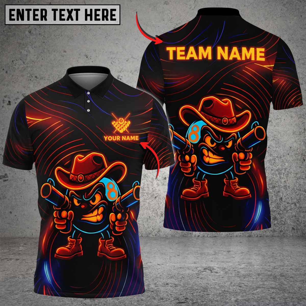 Blisscorners Billiards Ball 8 Neon Cowboy Customized Name, Team Name 3D Shirt (4 Colors)