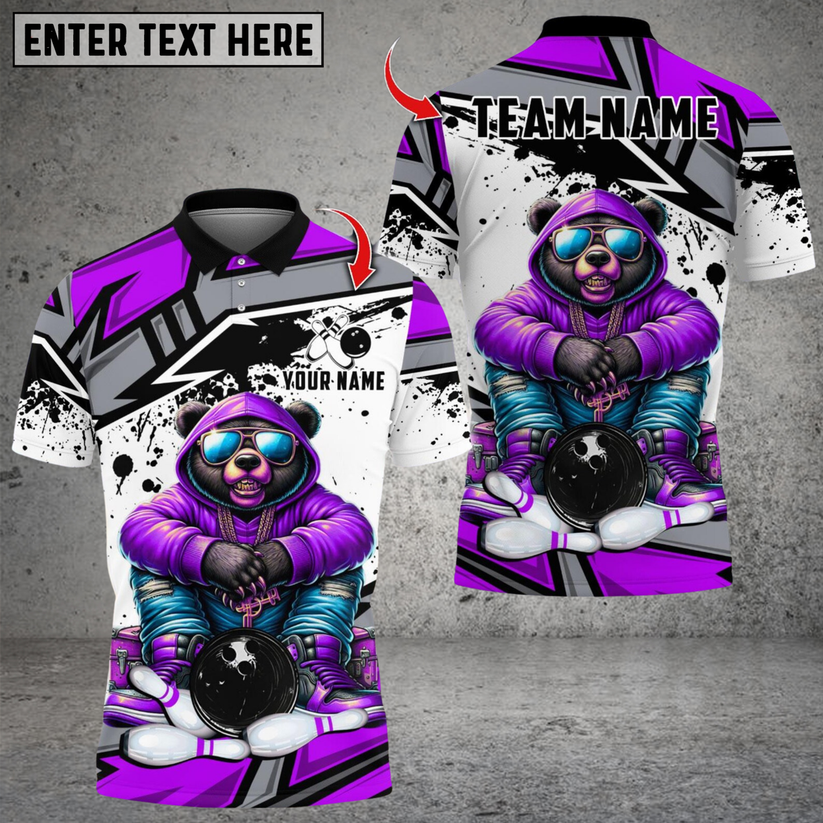 Blisscorners Bowling Bear Streetwear Red Hoodie Multicolor Customized Name, Team Name 3D Shirts