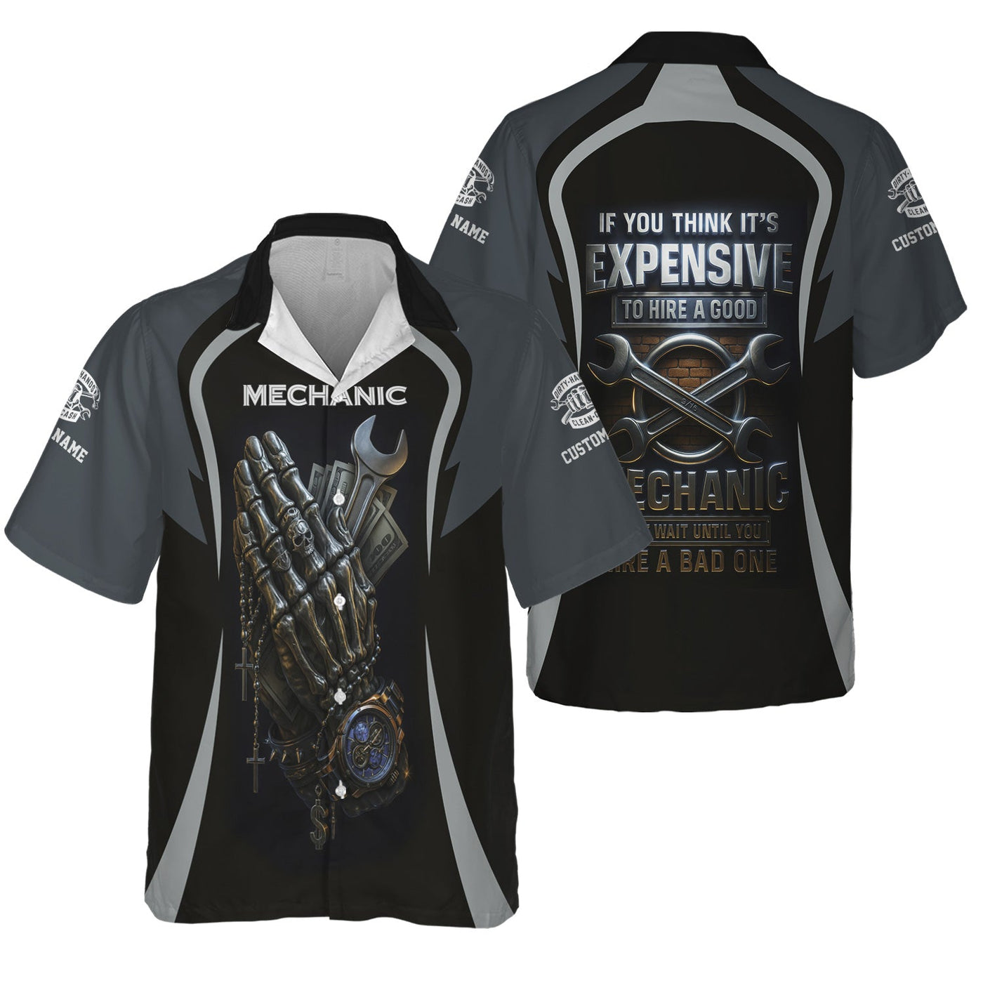 Blisscorners Personalized T-Shirt Just Wait Until You Hire A Bad Mechanic Skull Praying Hand Design Shirt For Mechanics