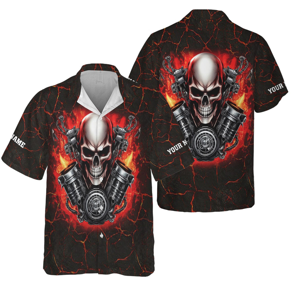 Blisscorners Custom Name Skull Mechanic Shirt Flame Style Printed Jacket Hoodie All Over Print