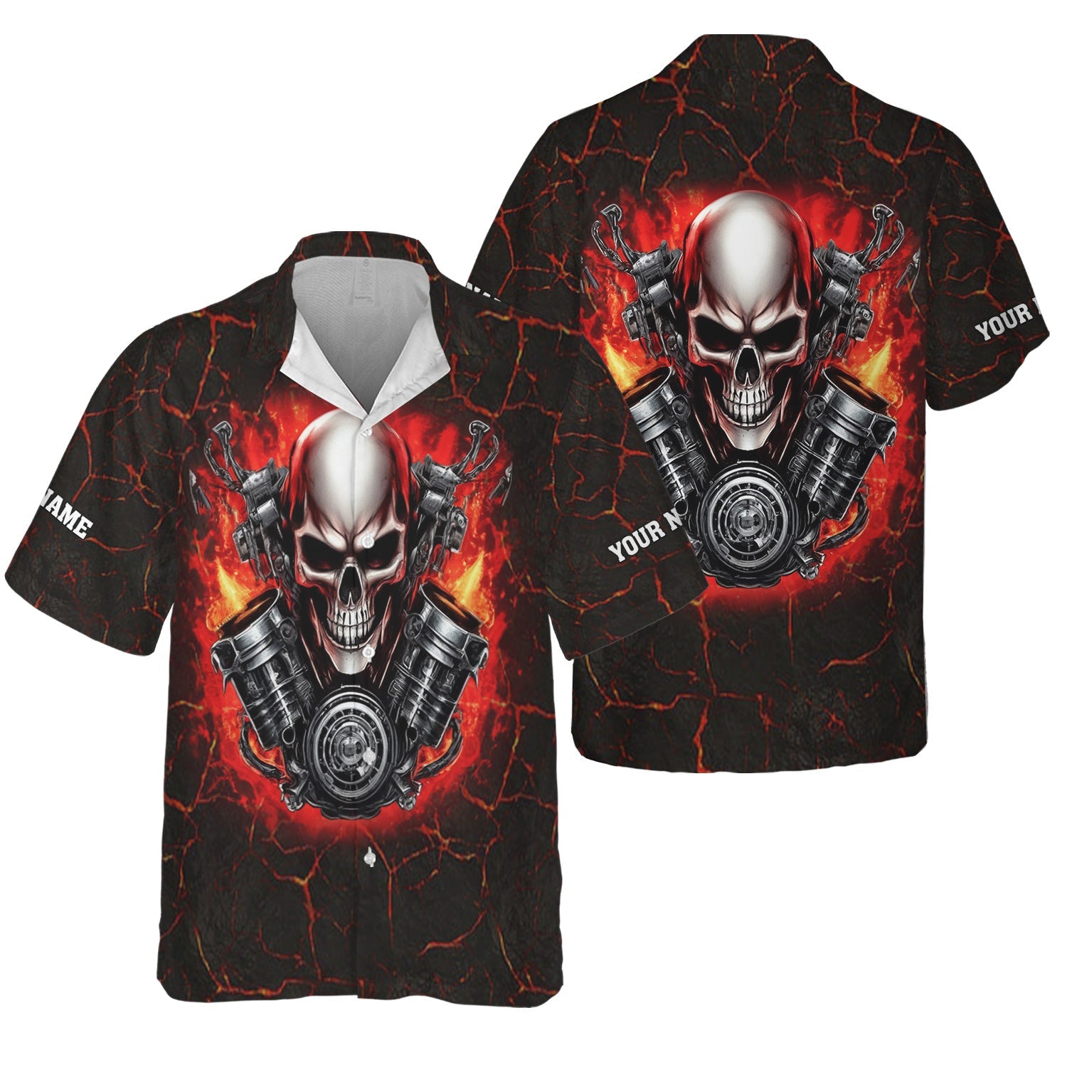 Blisscorners Custom Name Skull Mechanic Shirt Flame Style Printed Jacket Hoodie All Over Print