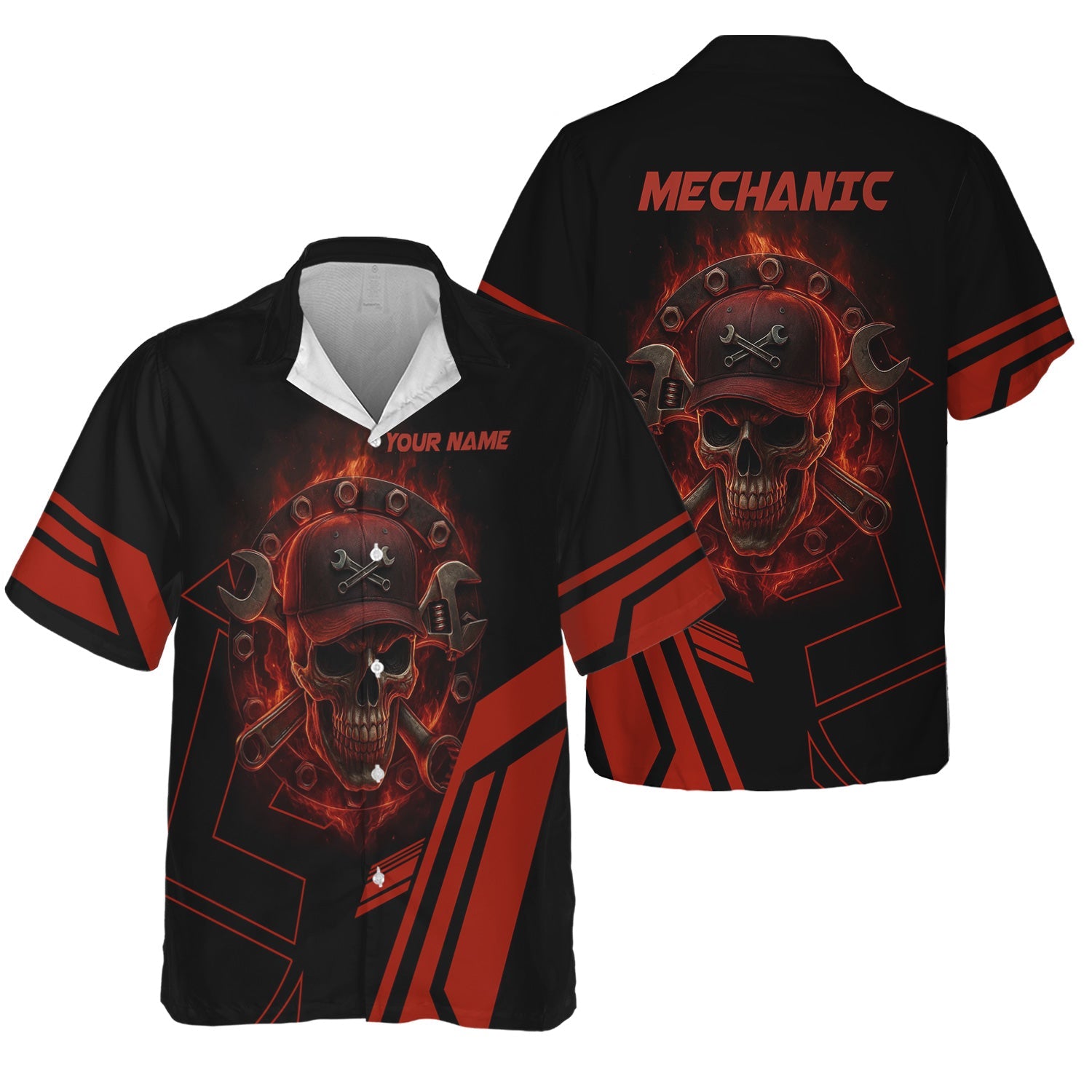 Blisscorners Custom Name Mechanic Shirt Mechanic Skull Red Unisex T Shirt All Over Print