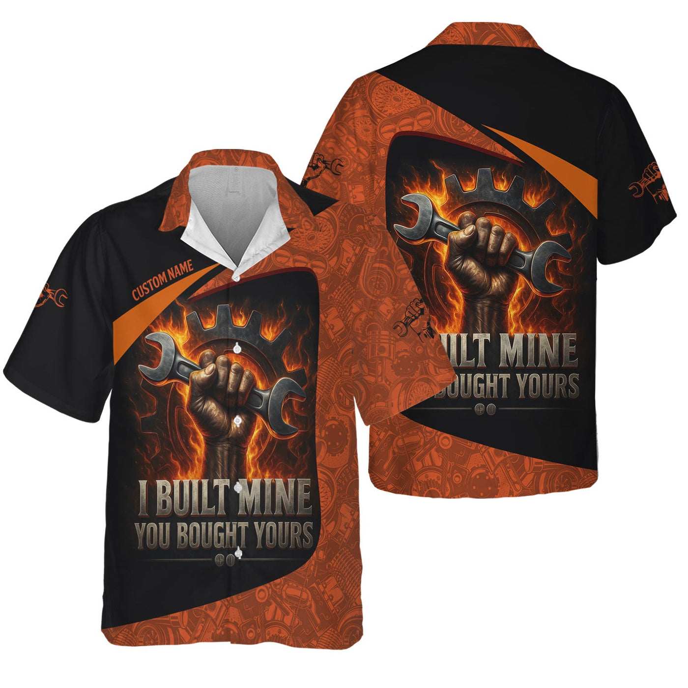Blisscorners Personalized Mechanic Shirt, I Built Mine You Bought Yours, Flame Design, Gift For Men