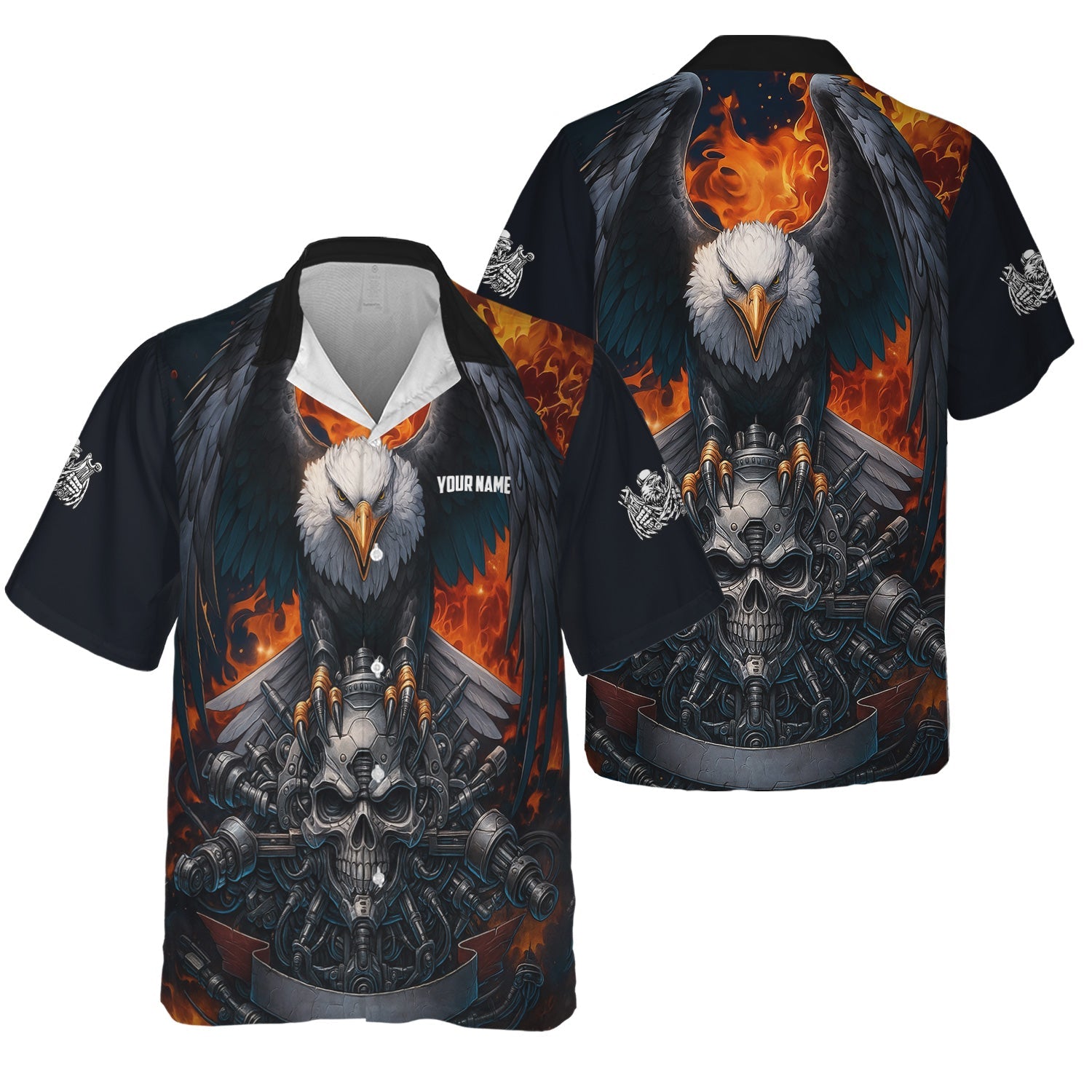 Blisscorners Custom Name Funny Eagle Mechanic Skull Unisex Black T Shirt