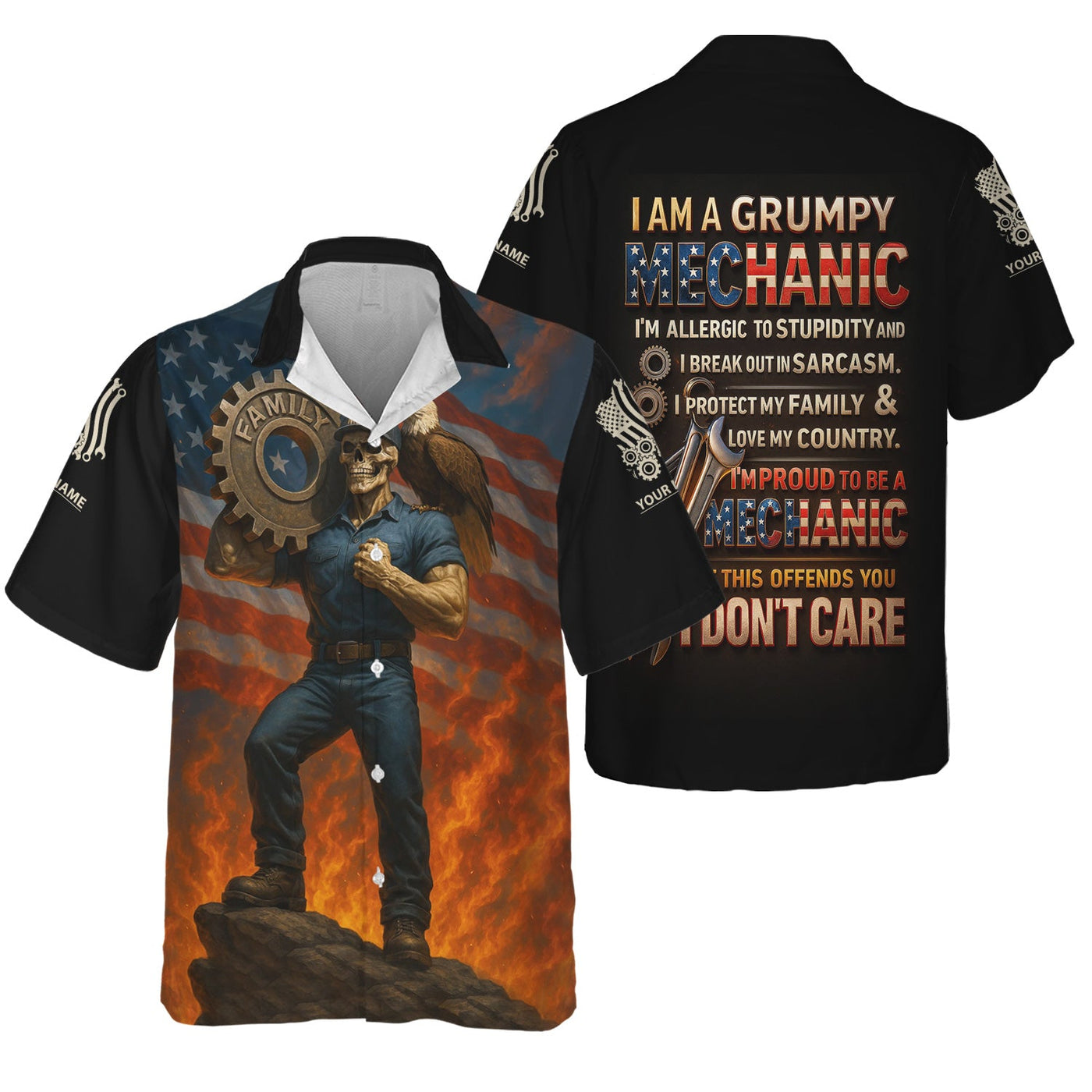 Blisscorners Personalized T-Shirt I'm Proud To Be A Mechanic Love Family And Country USA Flag Design Shirt For Mechanics