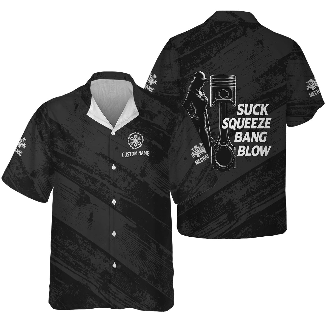 Blisscorners Personalized Mechanic Shirt, Suck Squeeze Bang Blow, Funny Quote Design, Gift For Men