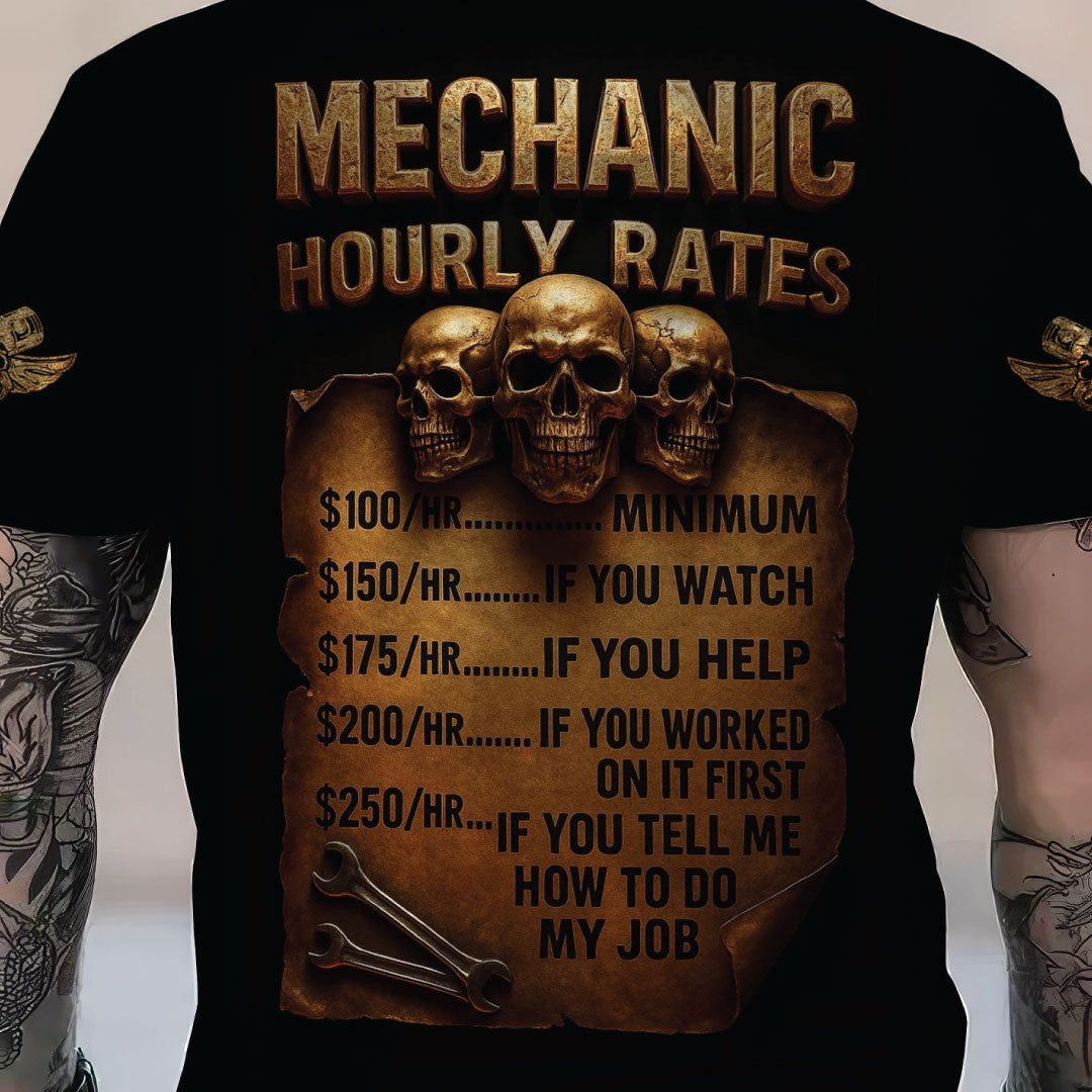 Blisscorners Personalized Mechanic Shirt, Mechanic Hourly Rates, Vintage Skull Design, Gift For Men