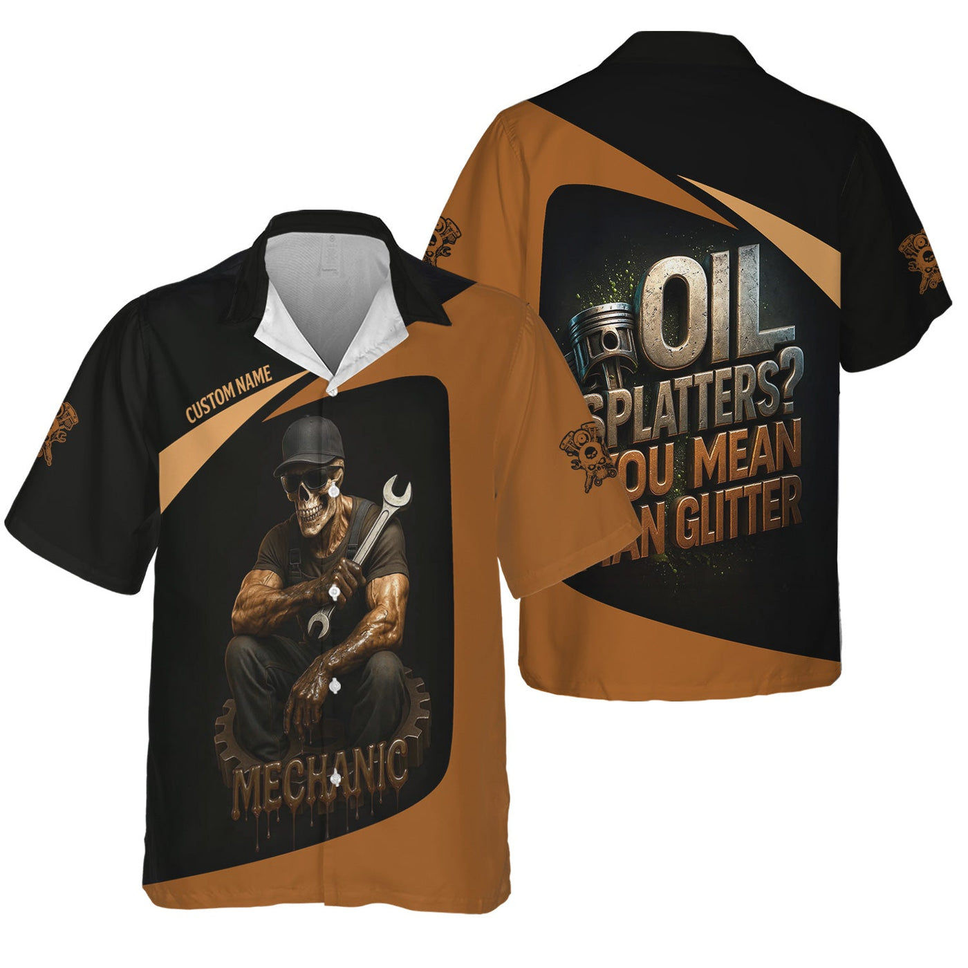 Blisscorners Personalized Mechanic Shirt, Oil Splatters You Mean Man Glitter, Skull Mechanic Design, Gift For Men