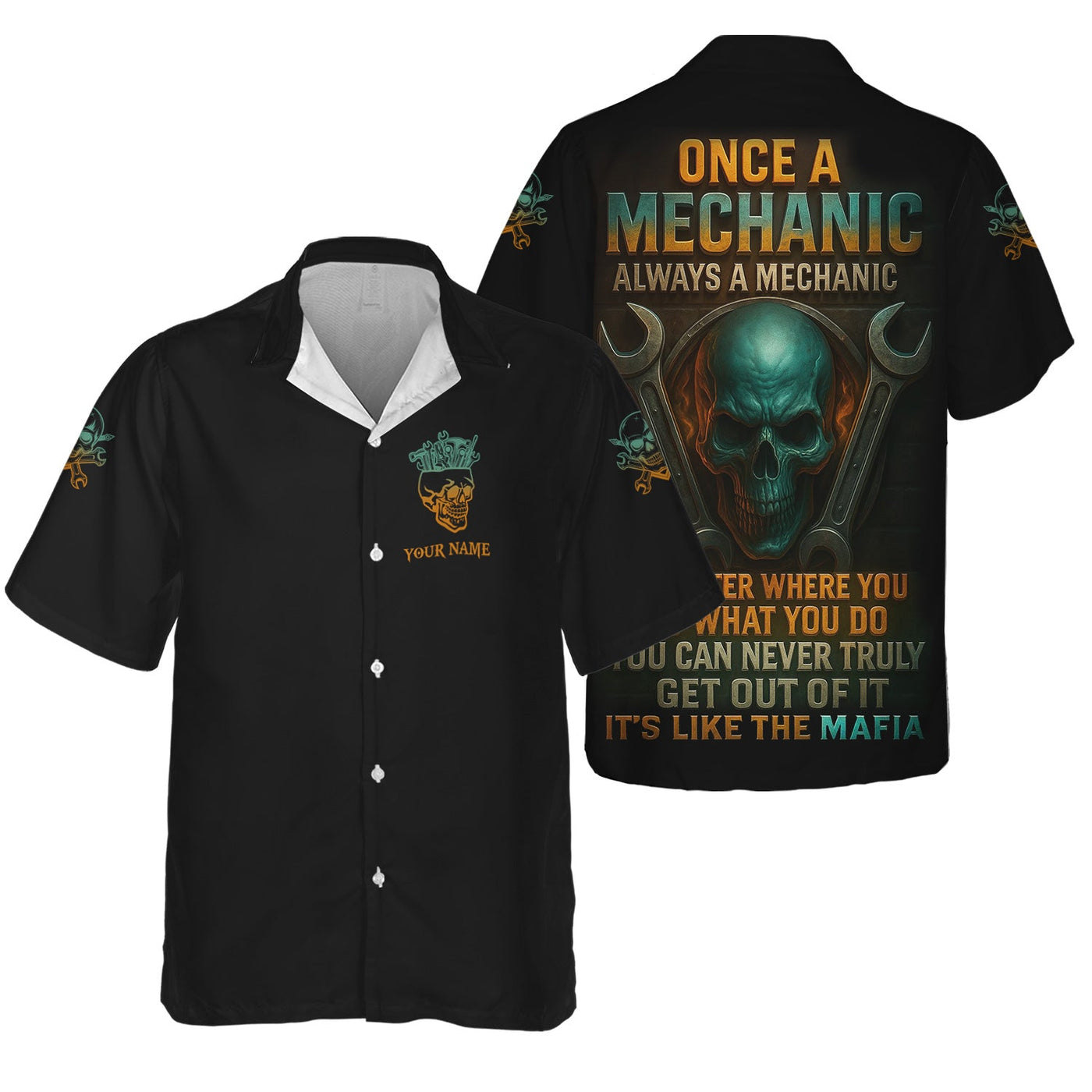 Blisscorners Personalized Mechanic Shirt, Once A Mechanic Always A Mechanic, Skull and Wrench Design, Gift For Men