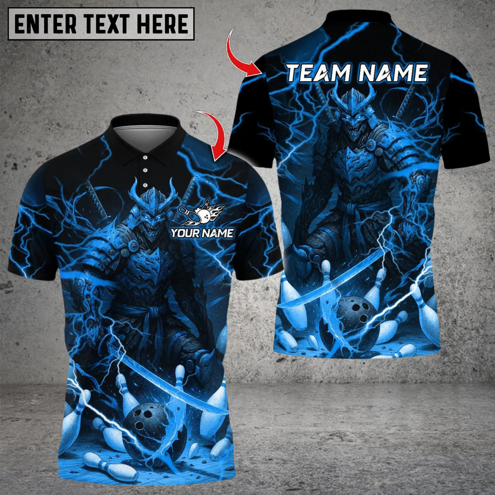 Blisscorners Oni Samurai Warrior With Bowling Multicolor Customized Name, Team Name 3D Shirts