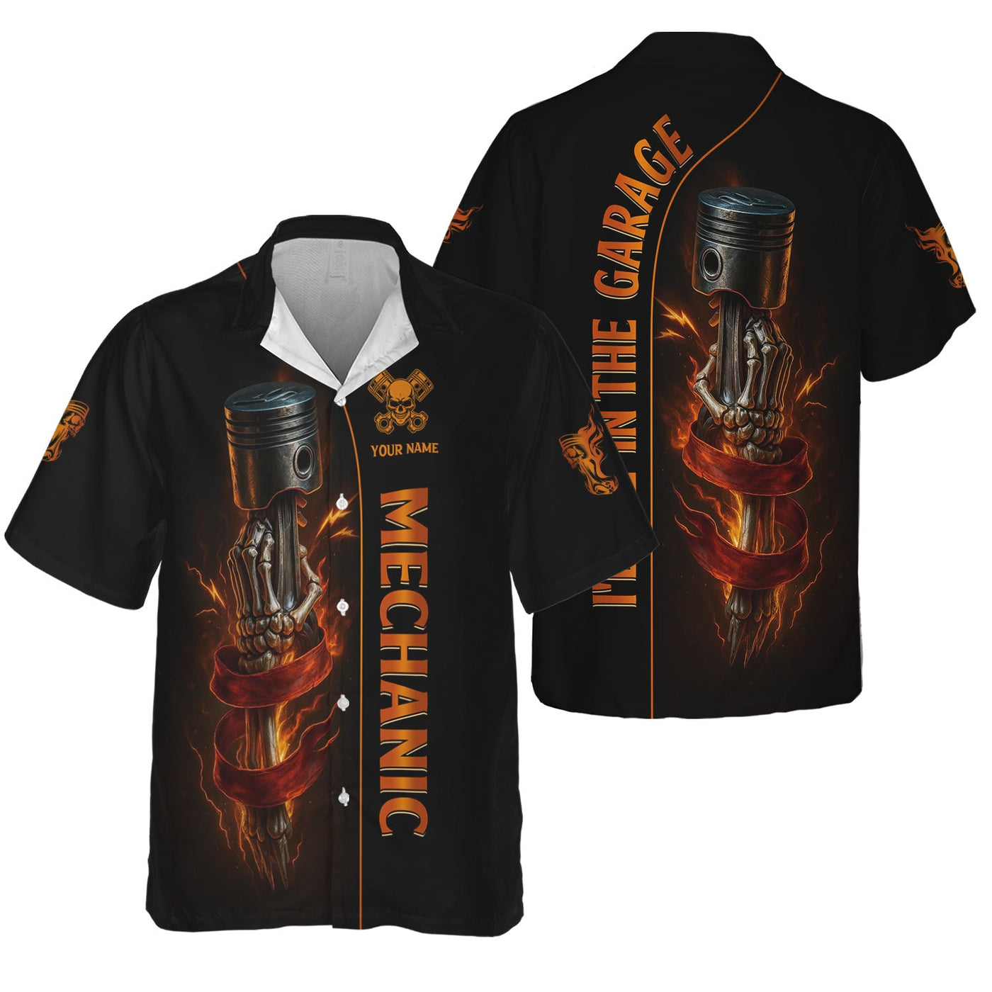 Blisscorners Personalized Mechanic Shirt, I'll Be In The Garage, Skull Hand Holding Piston Design, Gift For Men
