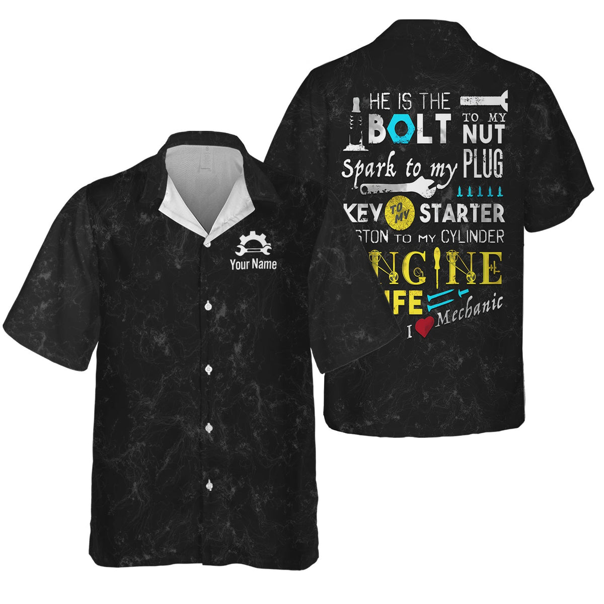 Blisscorners I Love Mechanic Shirt, He Is The Bolt To My Nut Spark To My Plug Black Hoodie Jacket