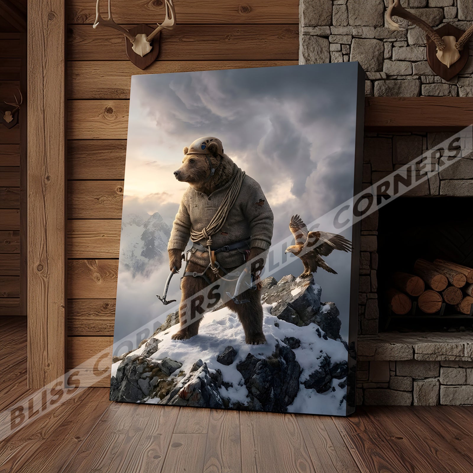 Blisscorners Mountain Climber Bear Adventure Eagle Canvas