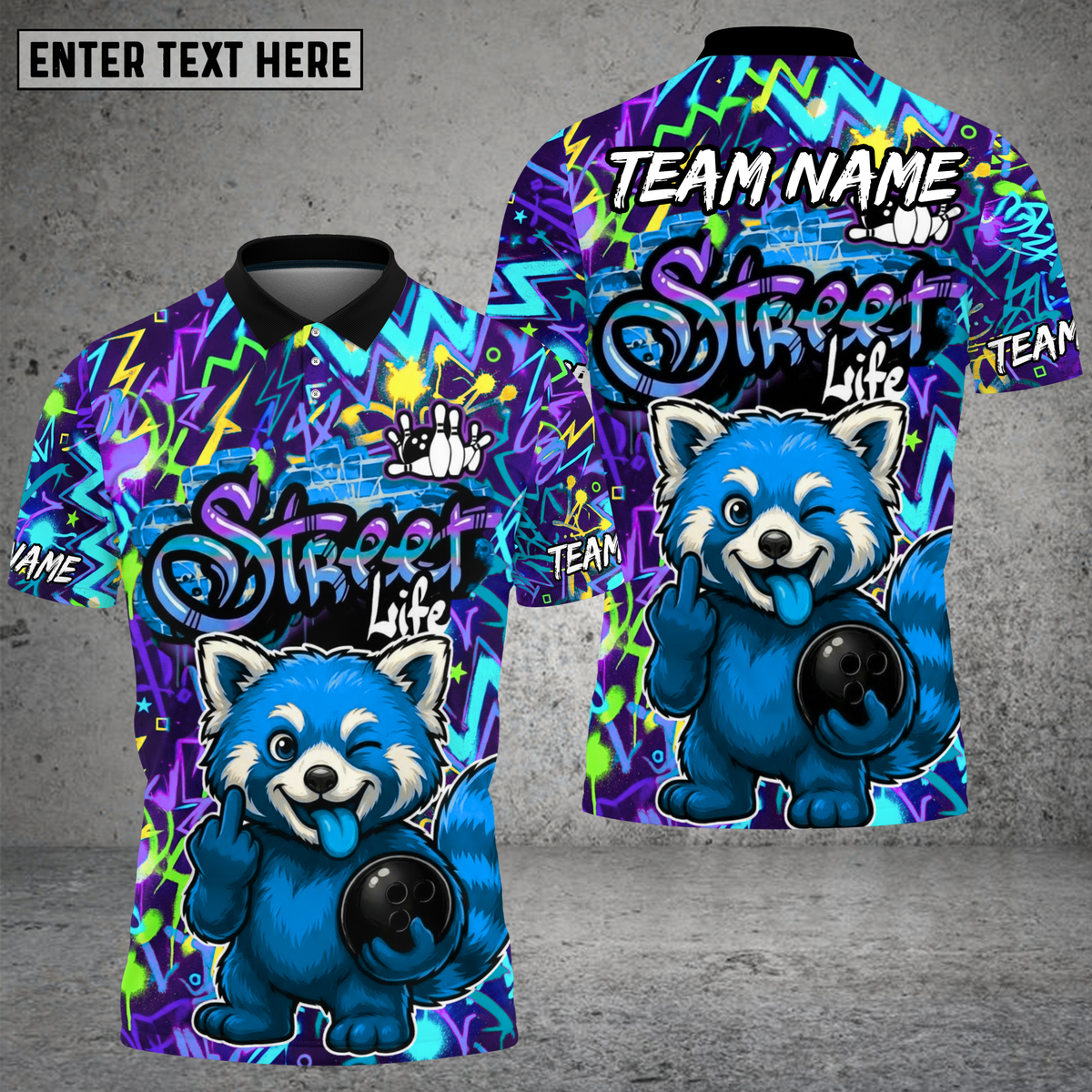 Blisscorners Street Life Raccoon Bowling Neon Splash Multioptions Personalized Name, Team Name Unisex 3D Shirt (4 Colors)