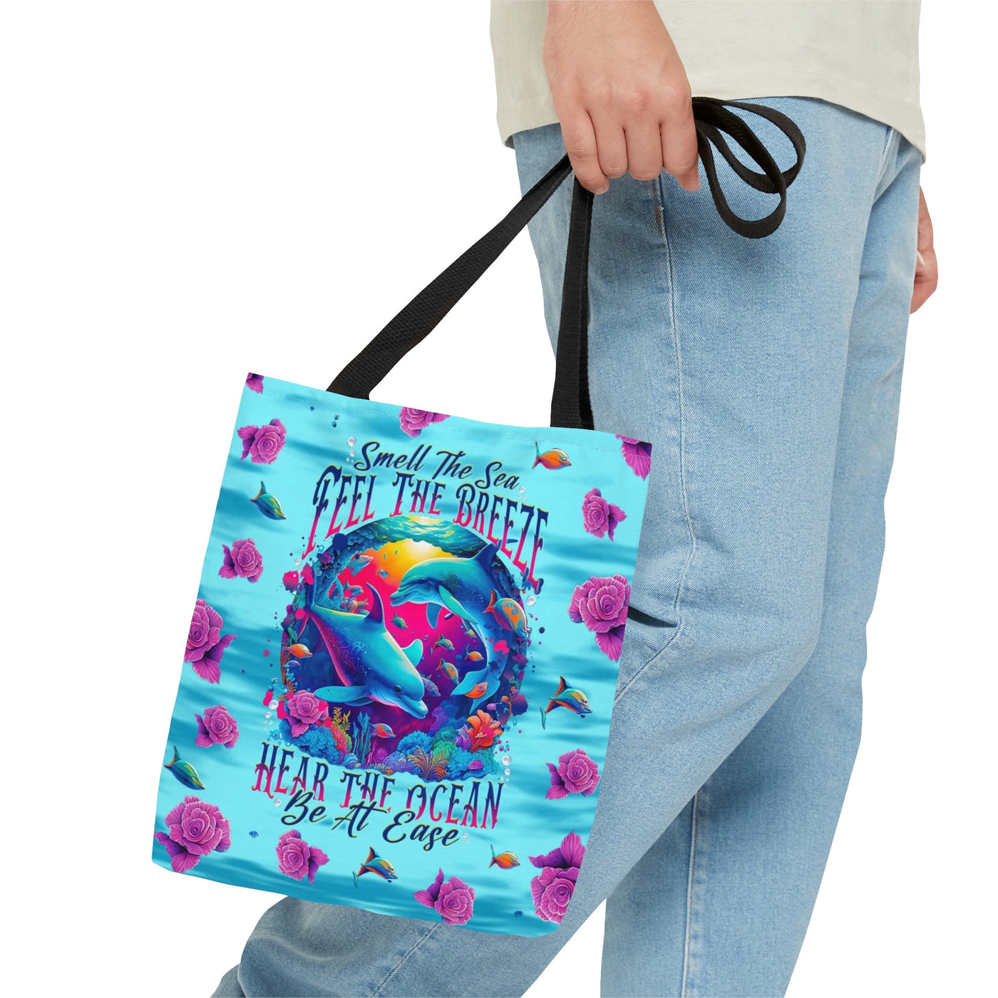 BLISSCORNERS SMELL THE SEA FEEL THE BREEZE DOLPHIN TOTE BAG