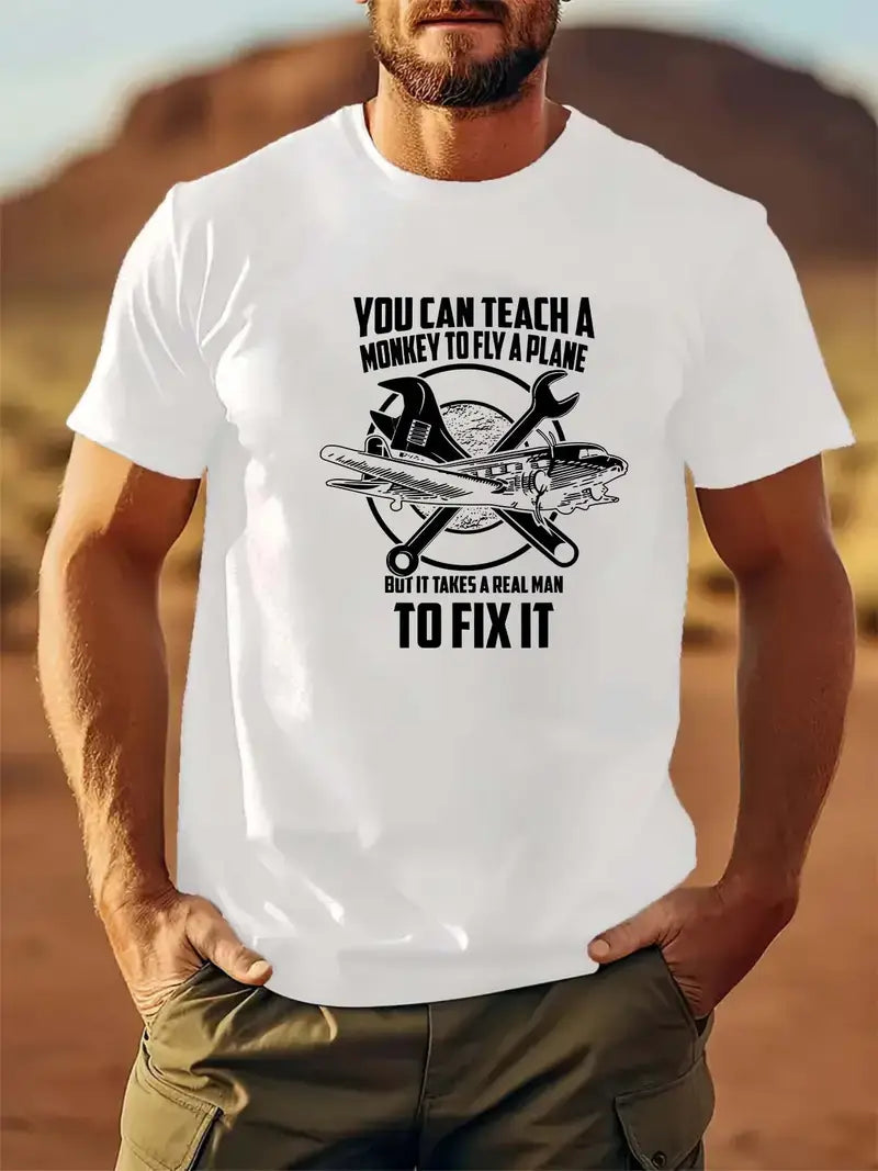 Blisscorners You Can Teach a Monkey to Fly a Plane Shirt, Funny Mechanic T-Shirt for Men, Mechanic Quote T-Shirt, Gift for Technicians
