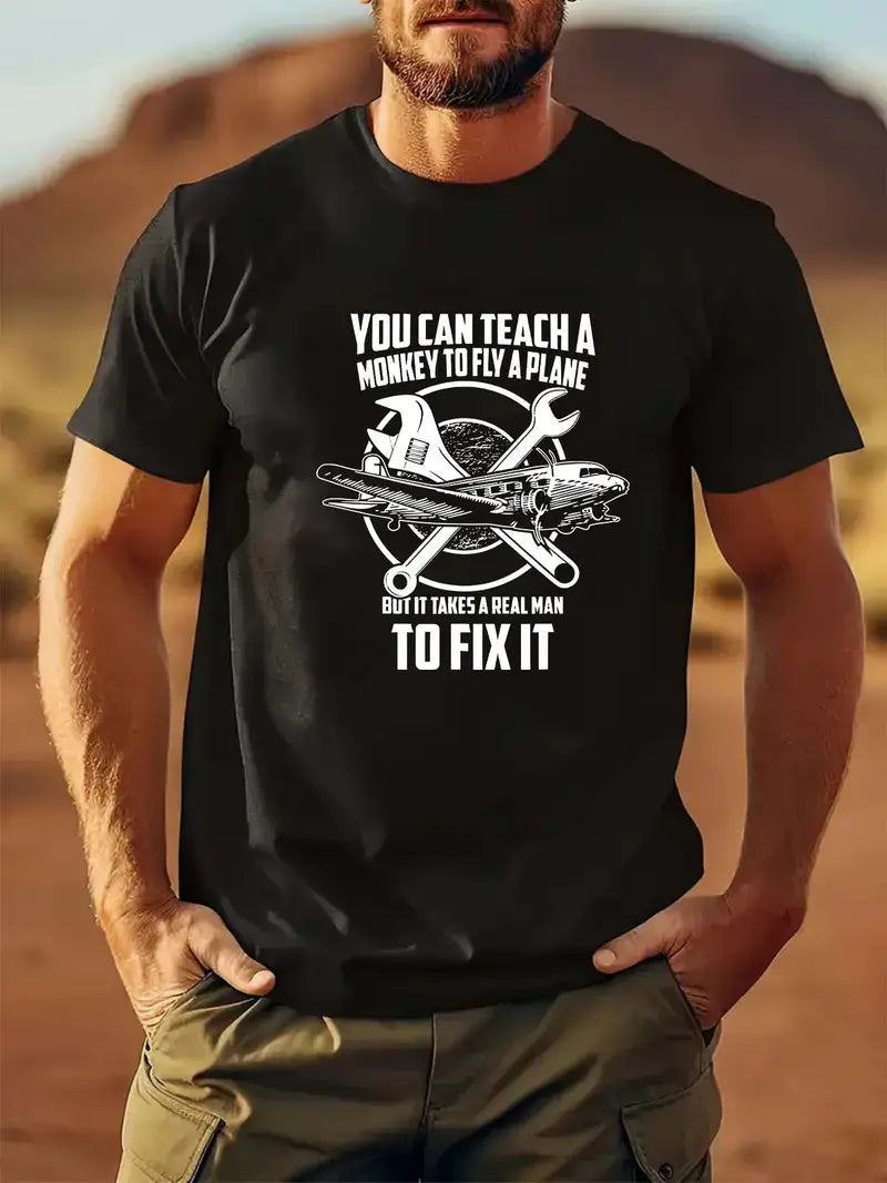 Blisscorners You Can Teach a Monkey to Fly a Plane Shirt, Funny Mechanic T-Shirt for Men, Mechanic Quote T-Shirt, Gift for Technicians