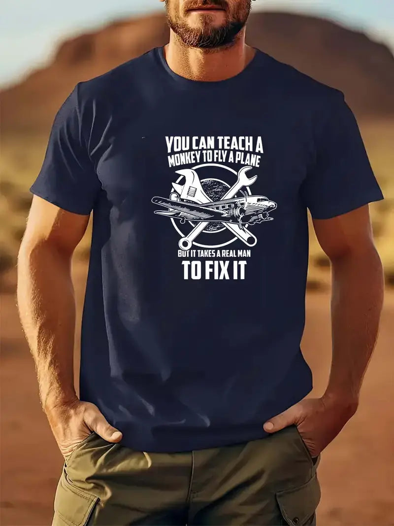 Blisscorners You Can Teach a Monkey to Fly a Plane Shirt, Funny Mechanic T-Shirt for Men, Mechanic Quote T-Shirt, Gift for Technicians