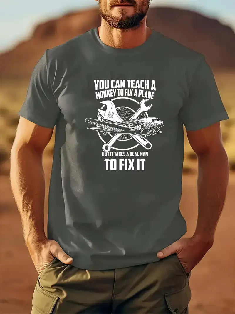 Blisscorners You Can Teach a Monkey to Fly a Plane Shirt, Funny Mechanic T-Shirt for Men, Mechanic Quote T-Shirt, Gift for Technicians