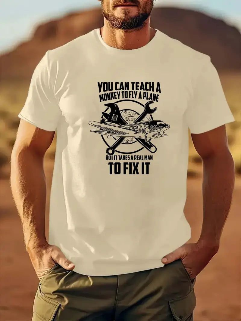 Blisscorners You Can Teach a Monkey to Fly a Plane Shirt, Funny Mechanic T-Shirt for Men, Mechanic Quote T-Shirt, Gift for Technicians