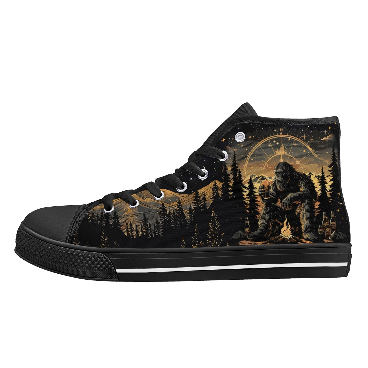 BLISSCORNERS NOT ALL WHO WANDER ARE LOST BIGFOOT COMPASS HIGH TOP CANVAS SHOES