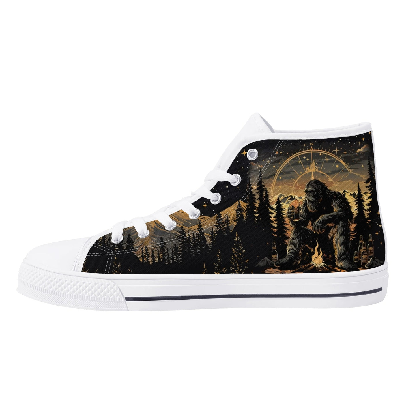 BLISSCORNERS NOT ALL WHO WANDER ARE LOST BIGFOOT COMPASS HIGH TOP CANVAS SHOES