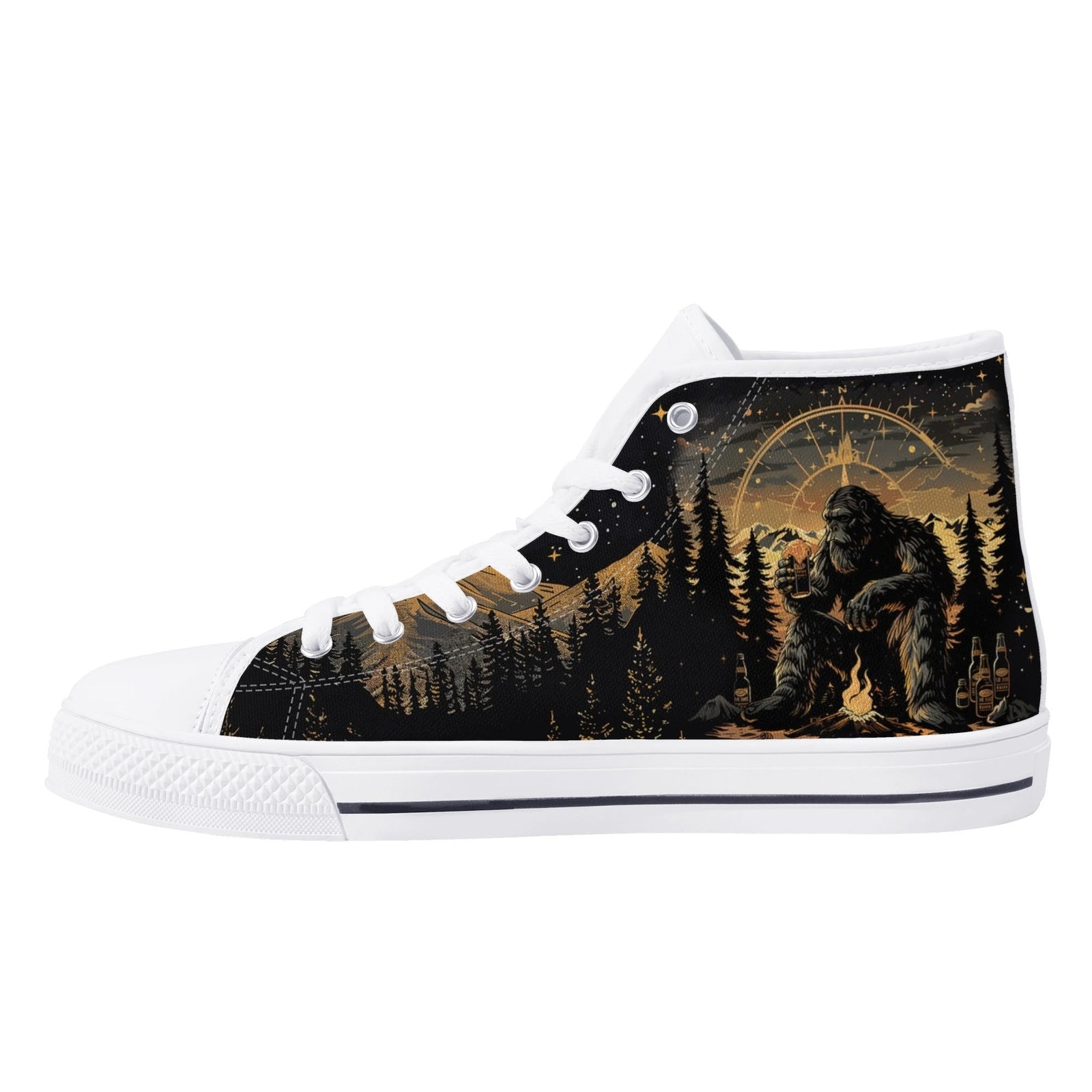 BLISSCORNERS NOT ALL WHO WANDER ARE LOST BIGFOOT COMPASS HIGH TOP CANVAS SHOES