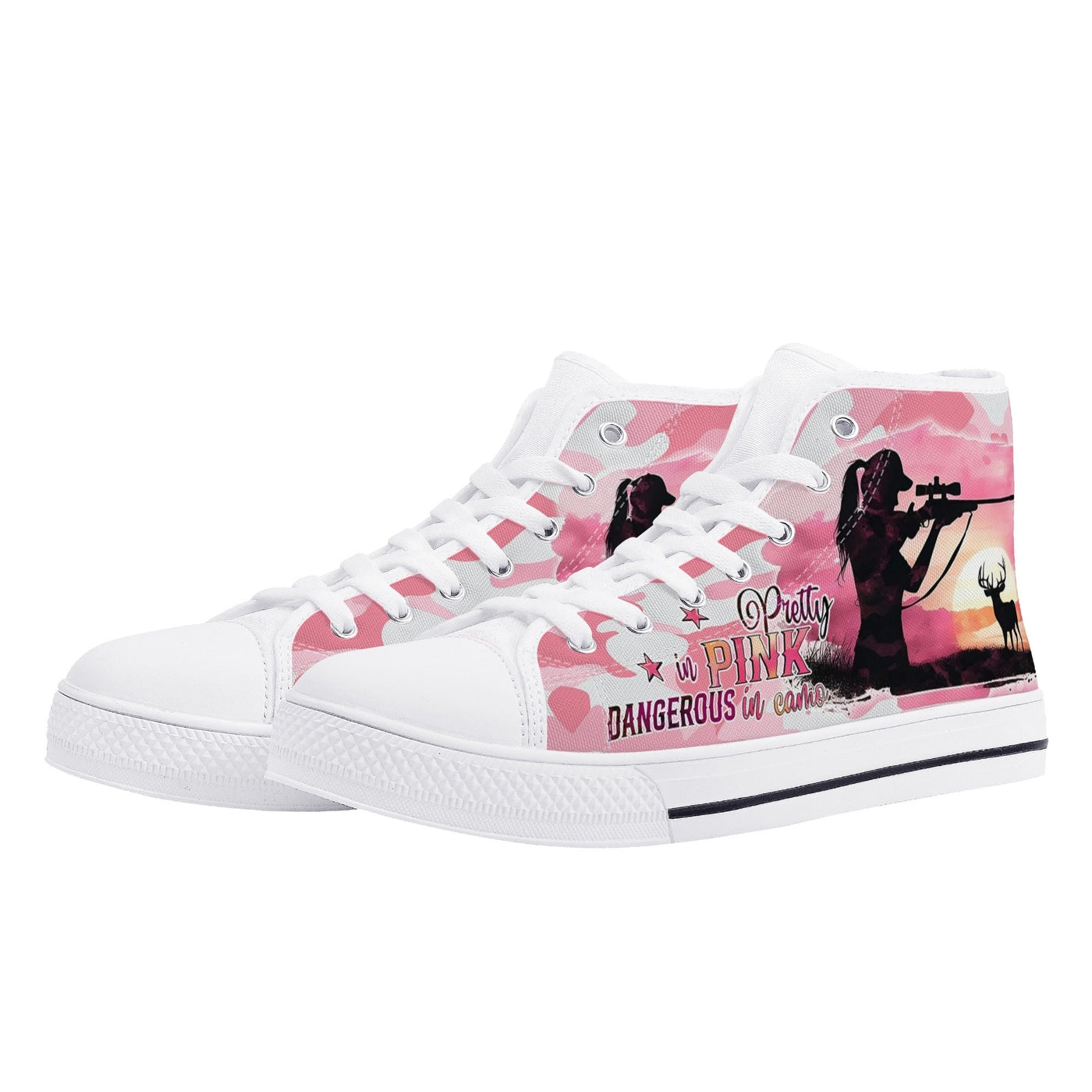 BLISSCORNERS PRETTY IN PINK HUNTING HIGH TOP CANVAS SHOES