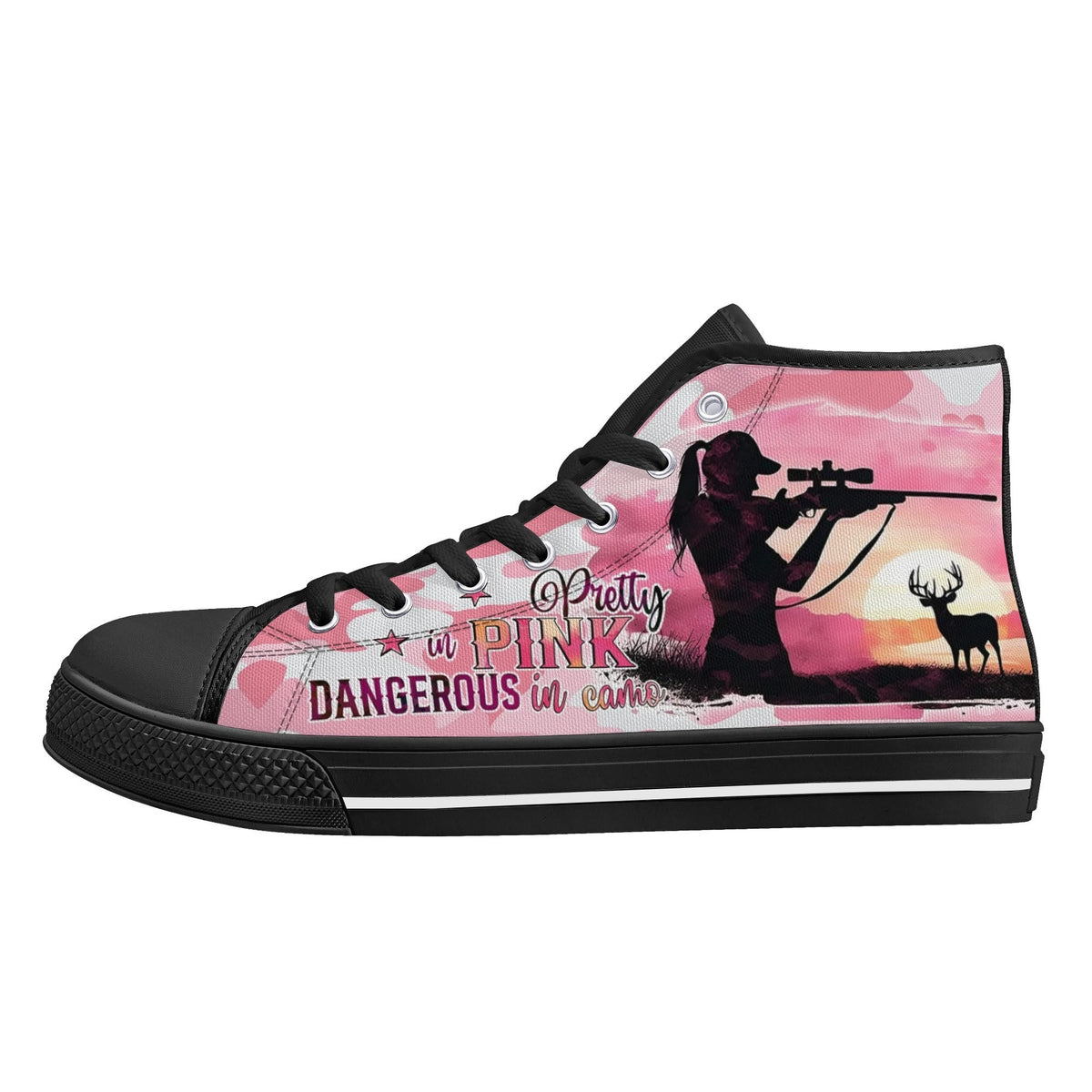 BLISSCORNERS PRETTY IN PINK HUNTING HIGH TOP CANVAS SHOES