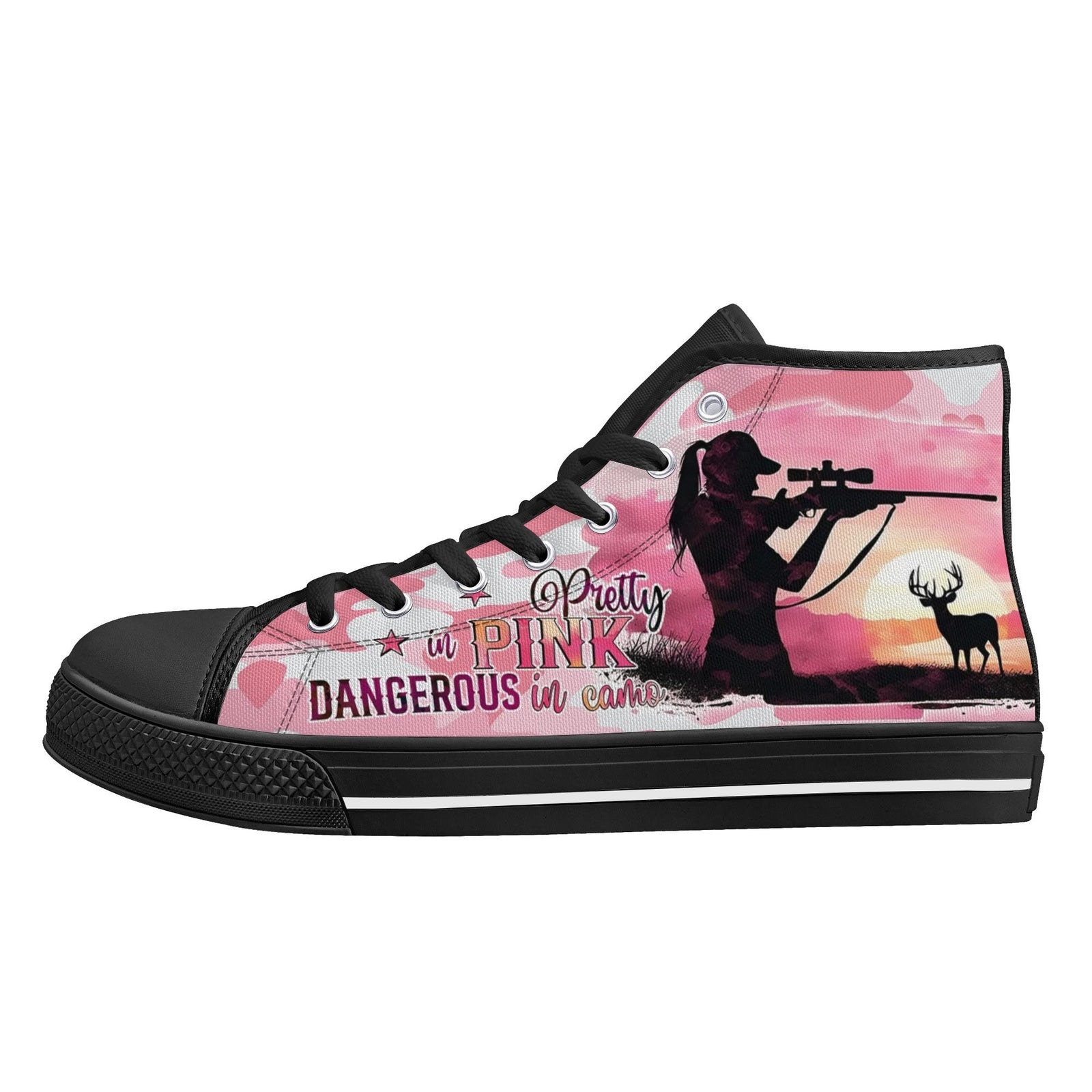 BLISSCORNERS PRETTY IN PINK HUNTING HIGH TOP CANVAS SHOES