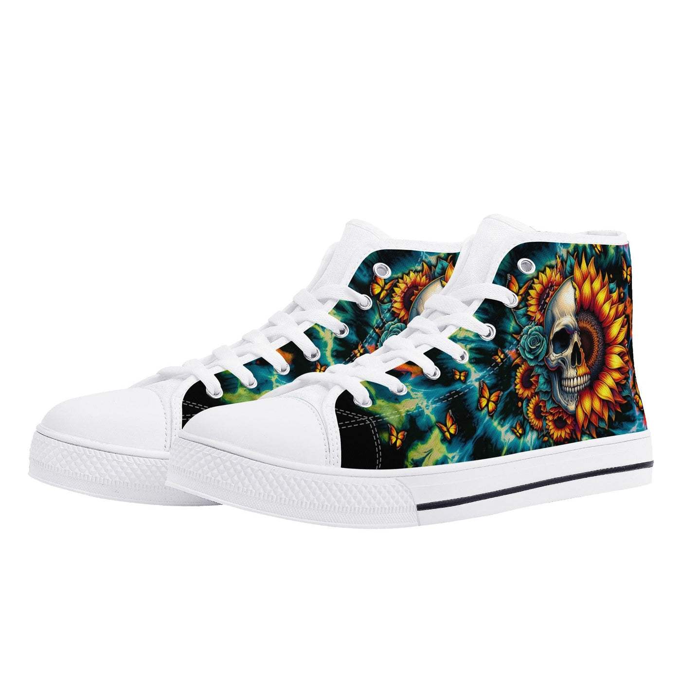 BLISSCORNERS DONT TRY TO FIGURE ME OUT SKULL SUNFLOWER HIGH TOP CANVAS SHOES