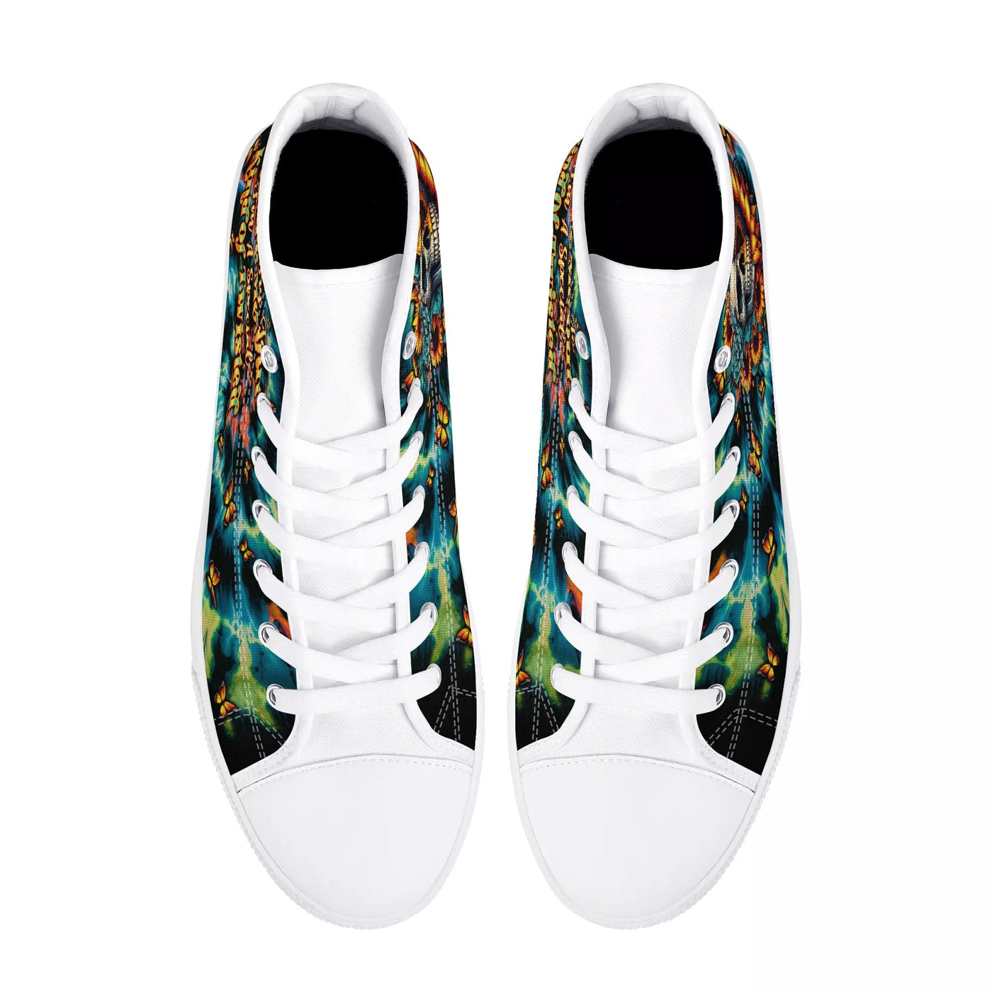 BLISSCORNERS DONT TRY TO FIGURE ME OUT SKULL SUNFLOWER HIGH TOP CANVAS SHOES