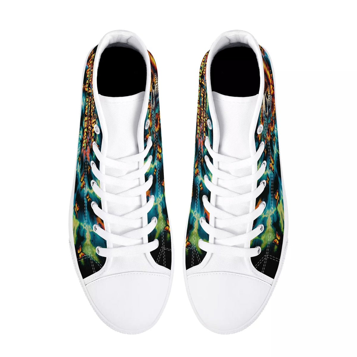 BLISSCORNERS DONT TRY TO FIGURE ME OUT SKULL SUNFLOWER HIGH TOP CANVAS SHOES