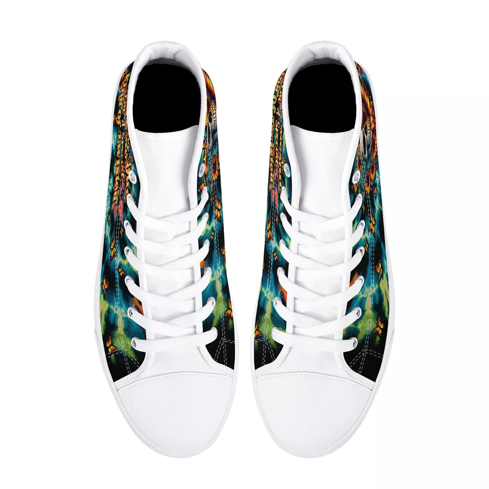 BLISSCORNERS DONT TRY TO FIGURE ME OUT SKULL SUNFLOWER HIGH TOP CANVAS SHOES