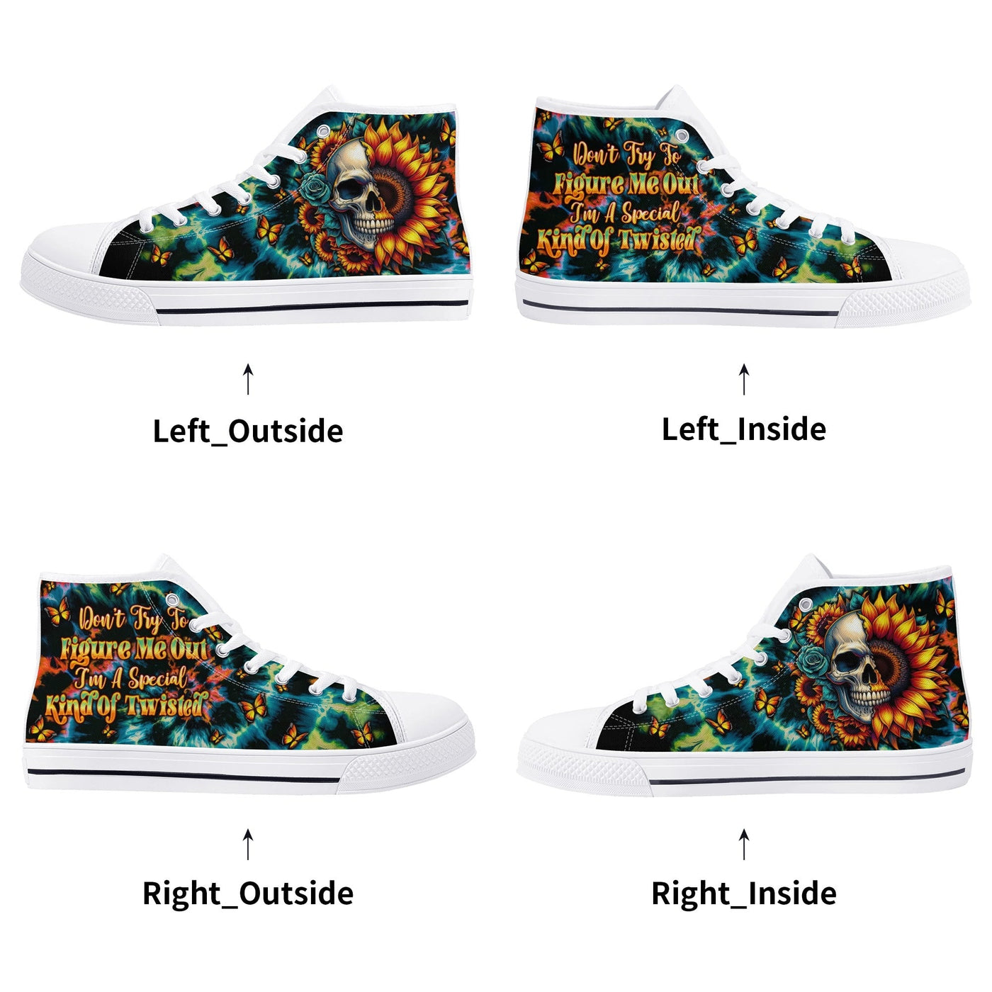 BLISSCORNERS DONT TRY TO FIGURE ME OUT SKULL SUNFLOWER HIGH TOP CANVAS SHOES