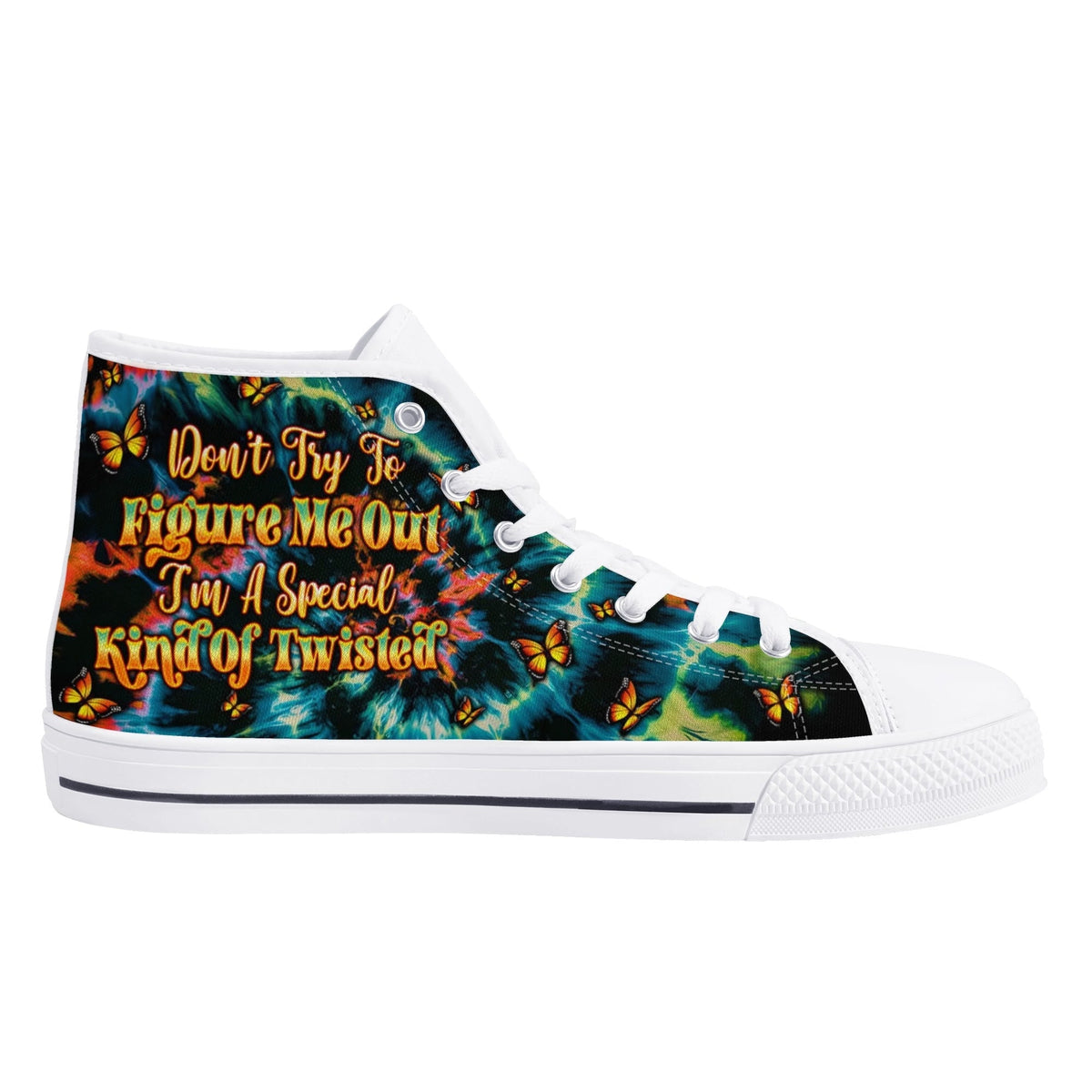 BLISSCORNERS DONT TRY TO FIGURE ME OUT SKULL SUNFLOWER HIGH TOP CANVAS SHOES