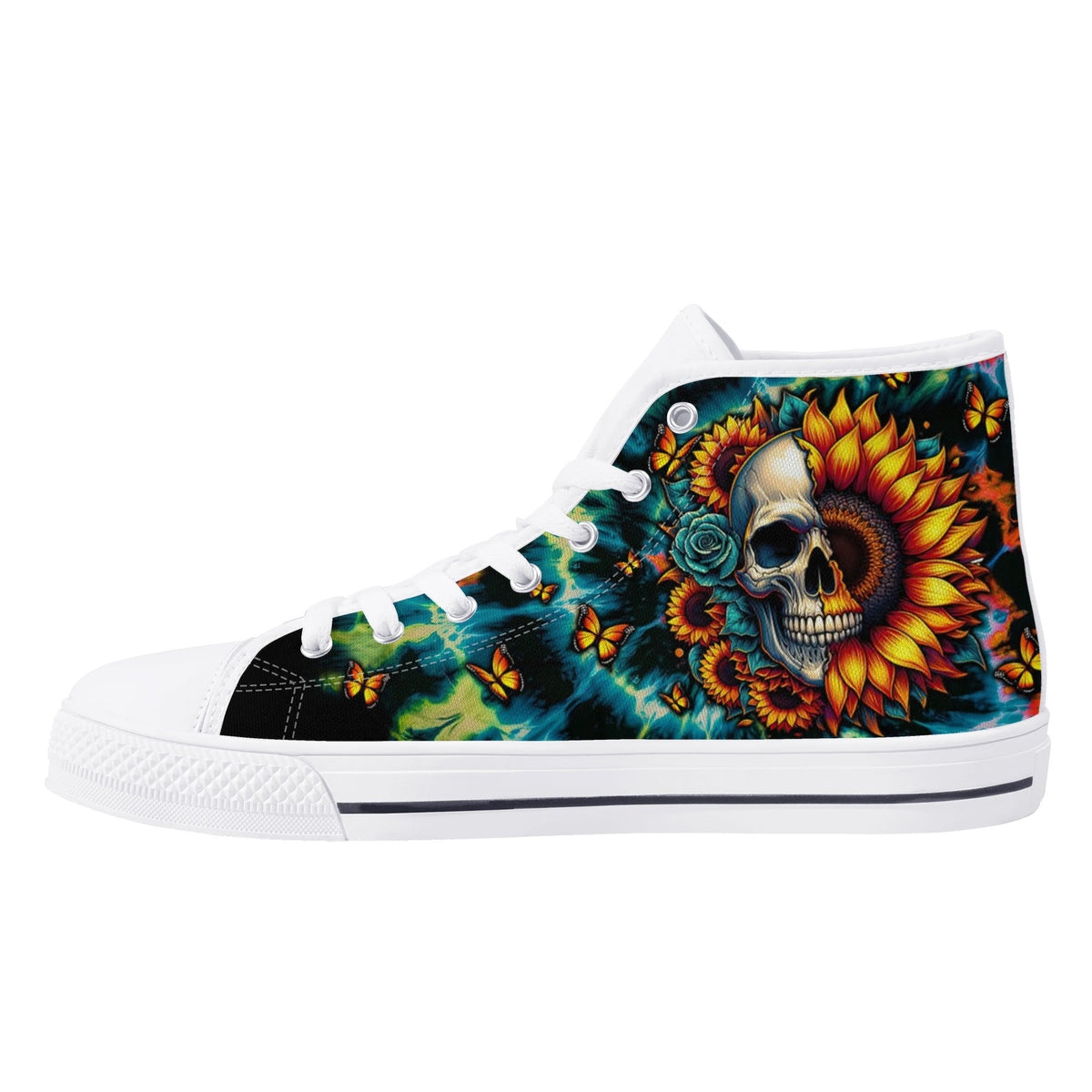 BLISSCORNERS DONT TRY TO FIGURE ME OUT SKULL SUNFLOWER HIGH TOP CANVAS SHOES