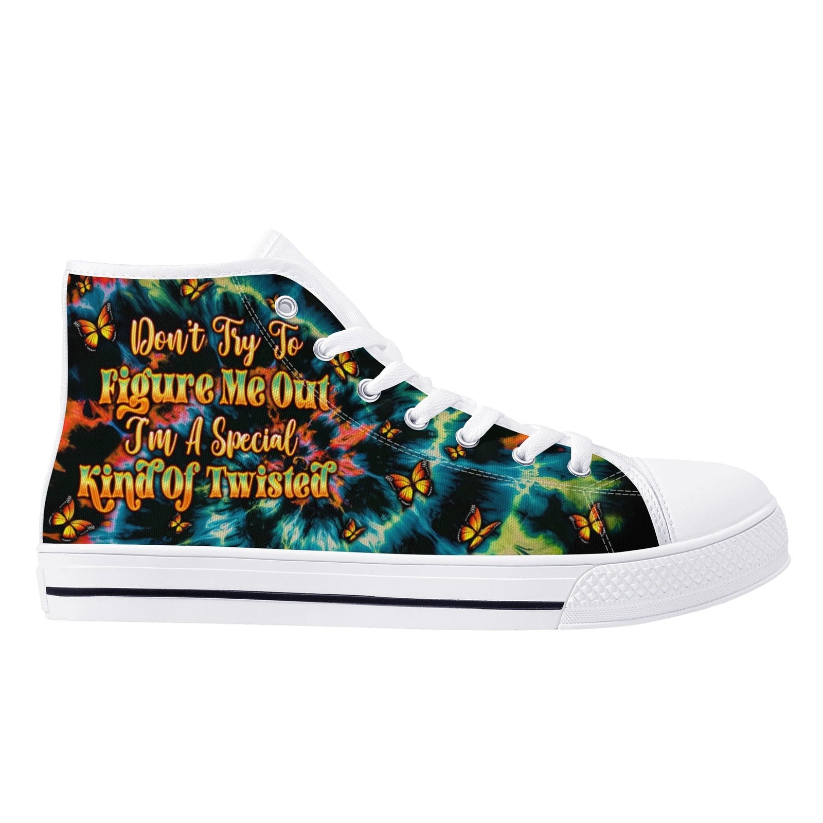 BLISSCORNERS DONT TRY TO FIGURE ME OUT SKULL SUNFLOWER HIGH TOP CANVAS SHOES