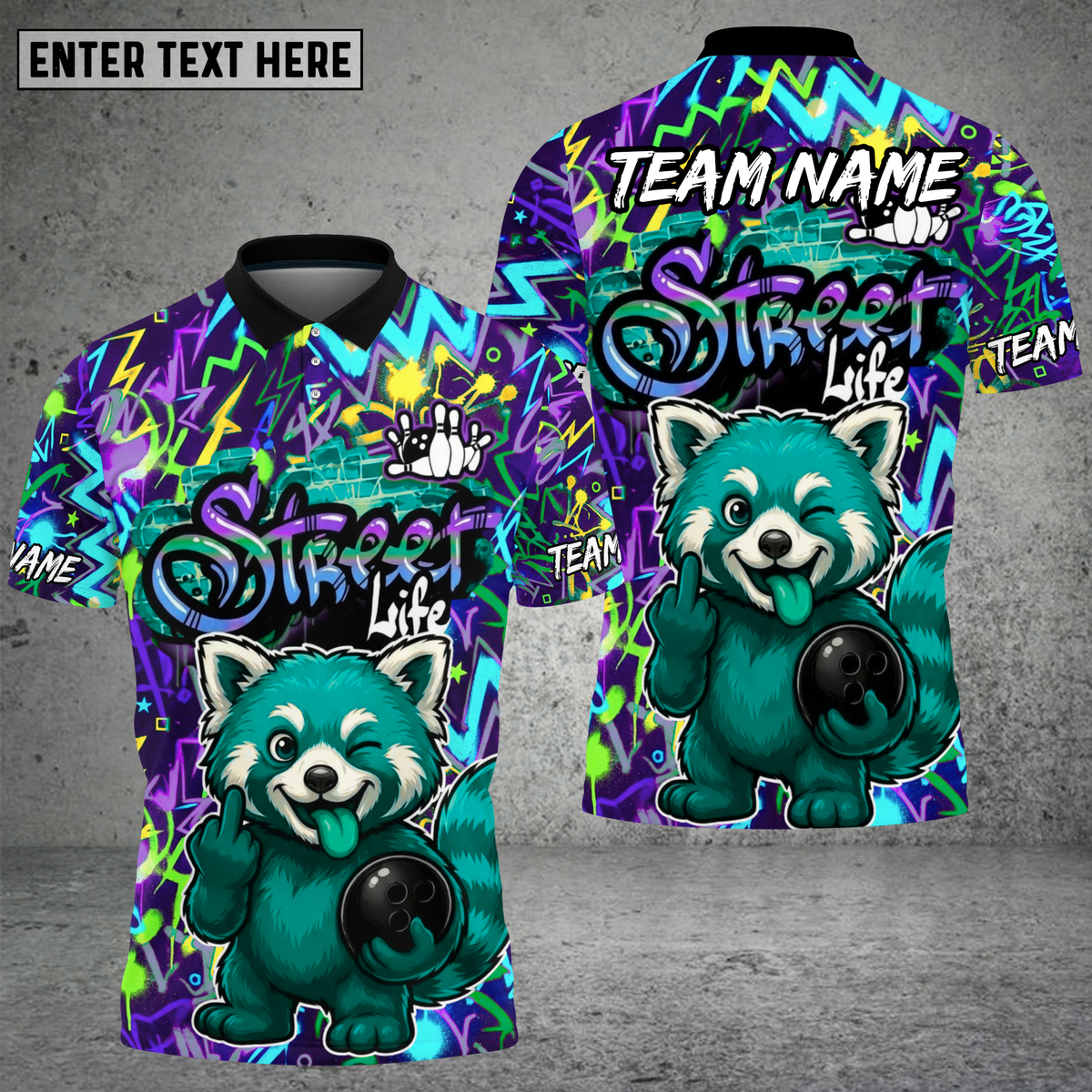 Blisscorners Street Life Raccoon Bowling Neon Splash Multioptions Personalized Name, Team Name Unisex 3D Shirt (4 Colors)