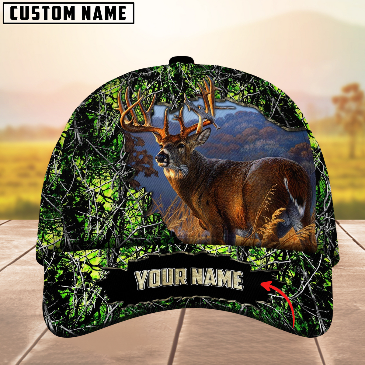 Blisscorners Premium Unique Collab Deer Hunting Camouflage Pattern Multicolor Personalized Name 3D Cap
