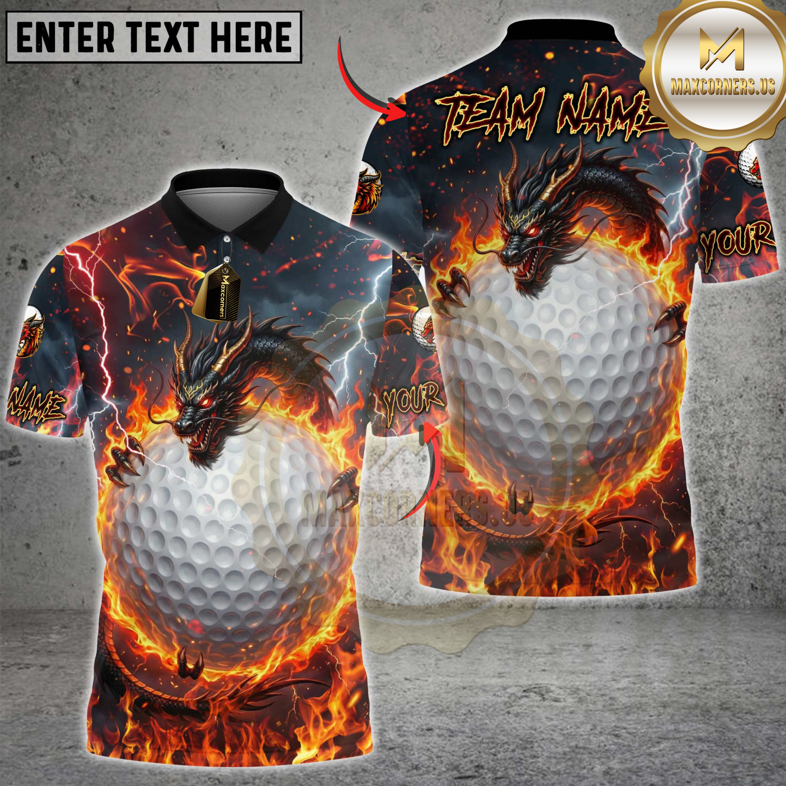 Blisscorners Golf Fire Dragon & Golf Ball Multicolor Customized Name, Team Name 3D Shirts
