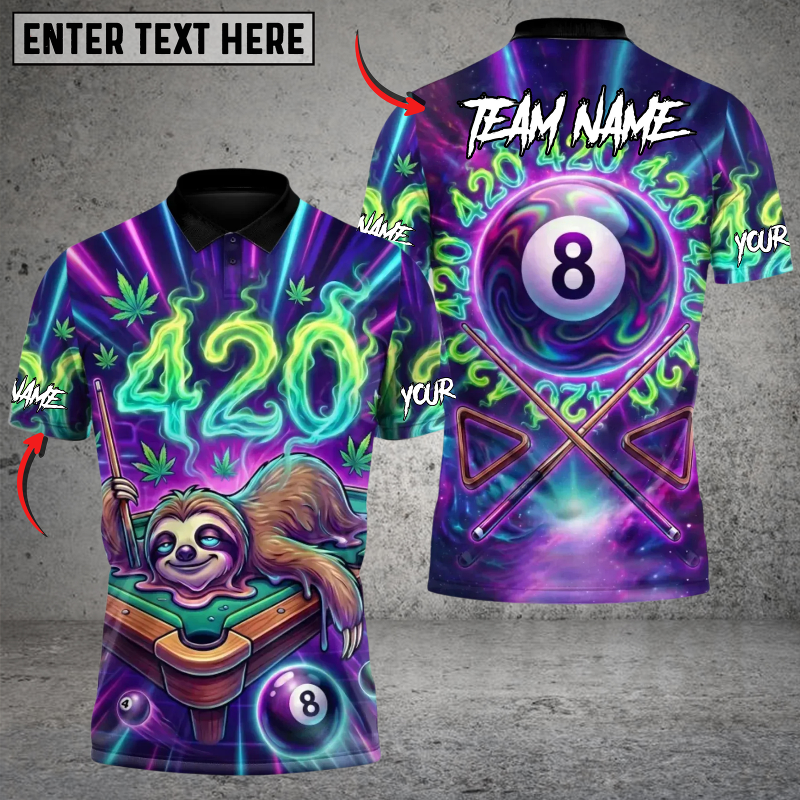 Blisscorners Billiards 420 Sloth Vibes Personalized Name 3D Unisex Shirt