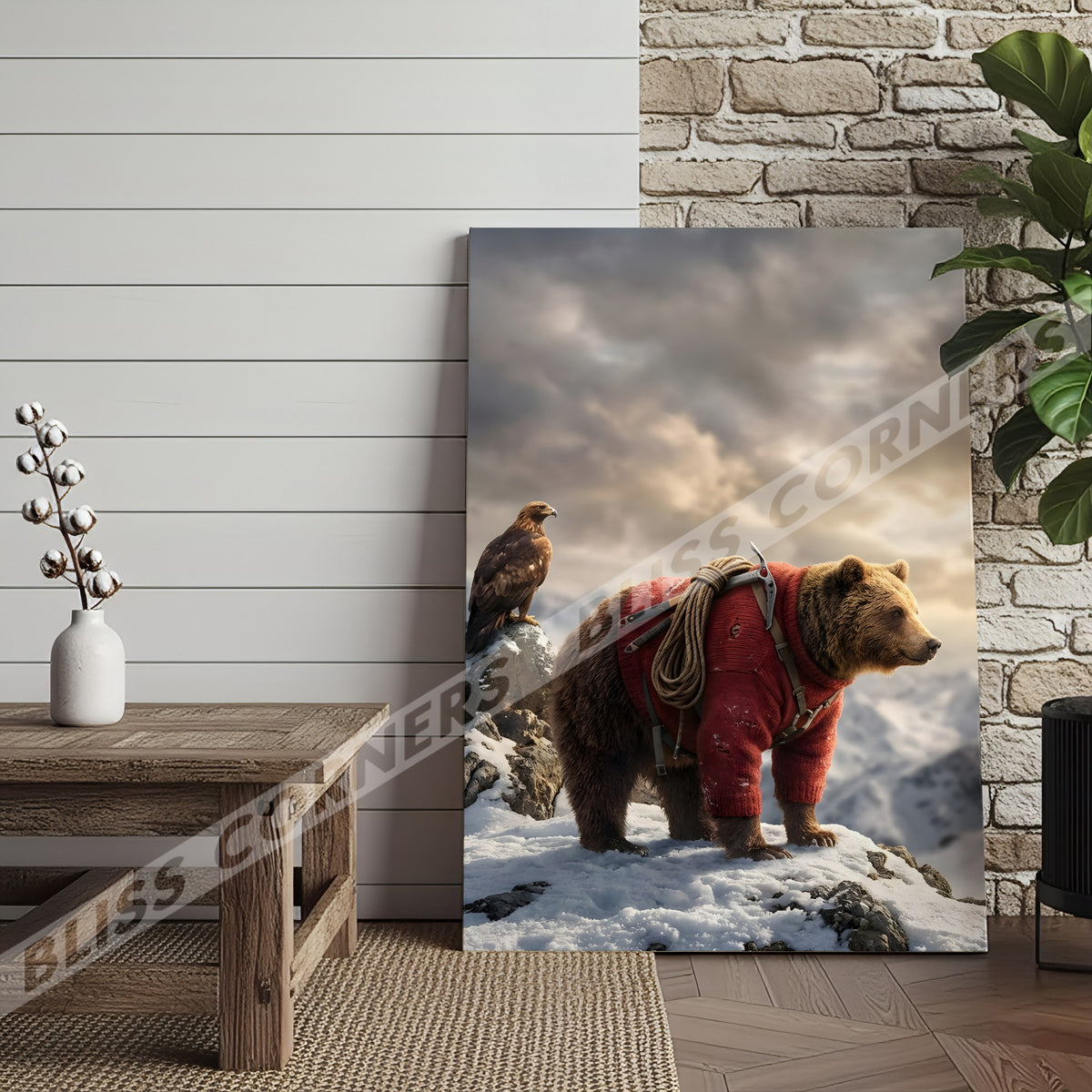 Blisscorners Alpine Explorer Bear Snow Mountain Canvas
