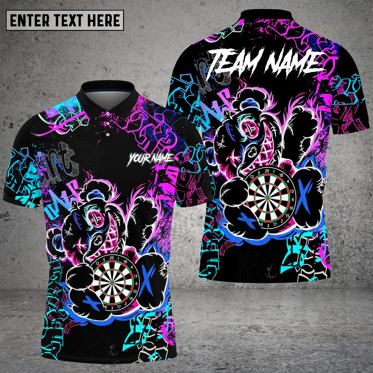 Blisscorners Graffiti Bear Dartboard Neon Splash Multioptions Personalized Name, Team Name Unisex 3D Shirt (4 Colors)