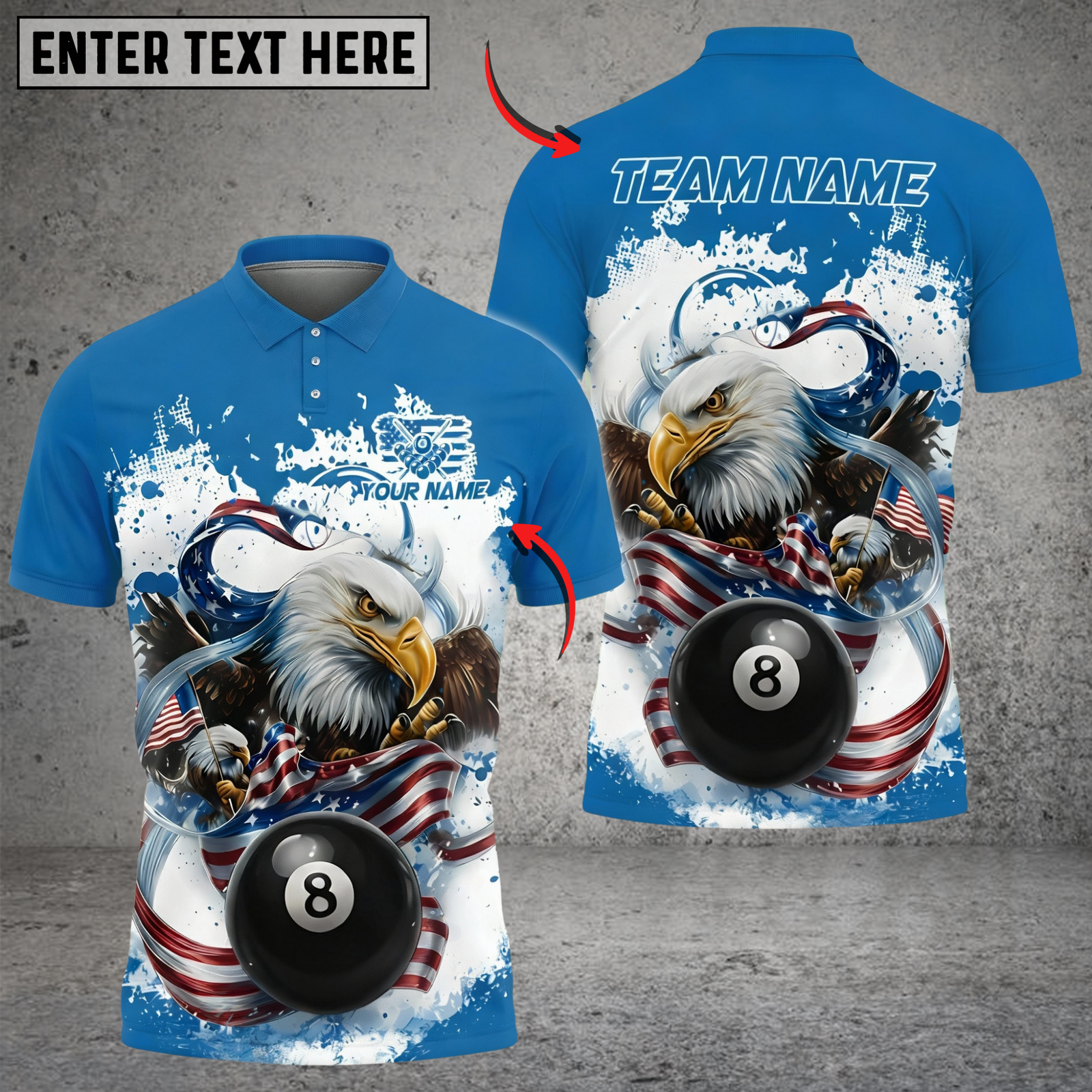 Blisscorners Billiards 8 Ball Eagle Flag Patriot Blue Personalized Shirt