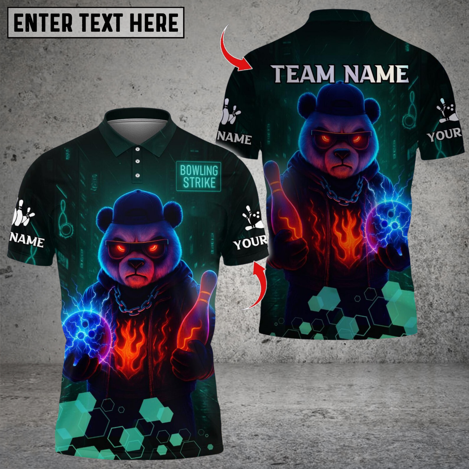 Blisscorners Bowling Bear Dark Flame Multicolor Customized Name, Team Name 3D Shirts