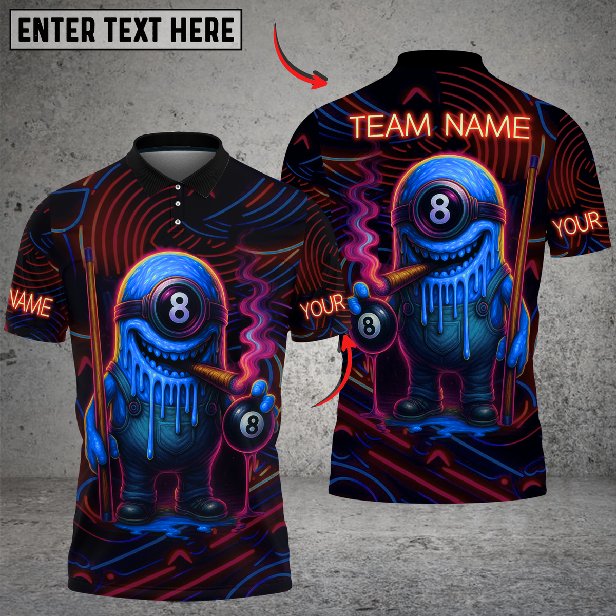Blisscorners Billiards Neon Monster with 8-Ball Multicolor Customized Name, Team Name 3D Shirt